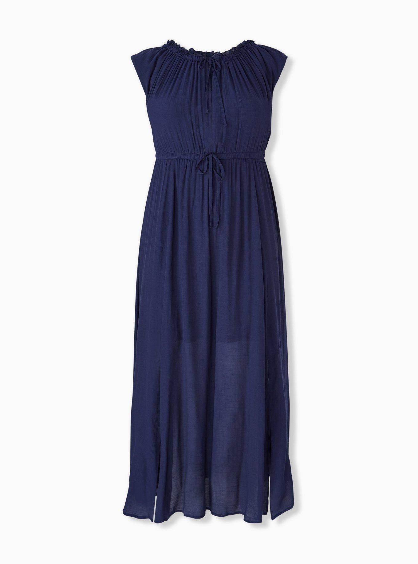 Plus Size - Navy Gauze Drawstring Maxi Dress - Torrid