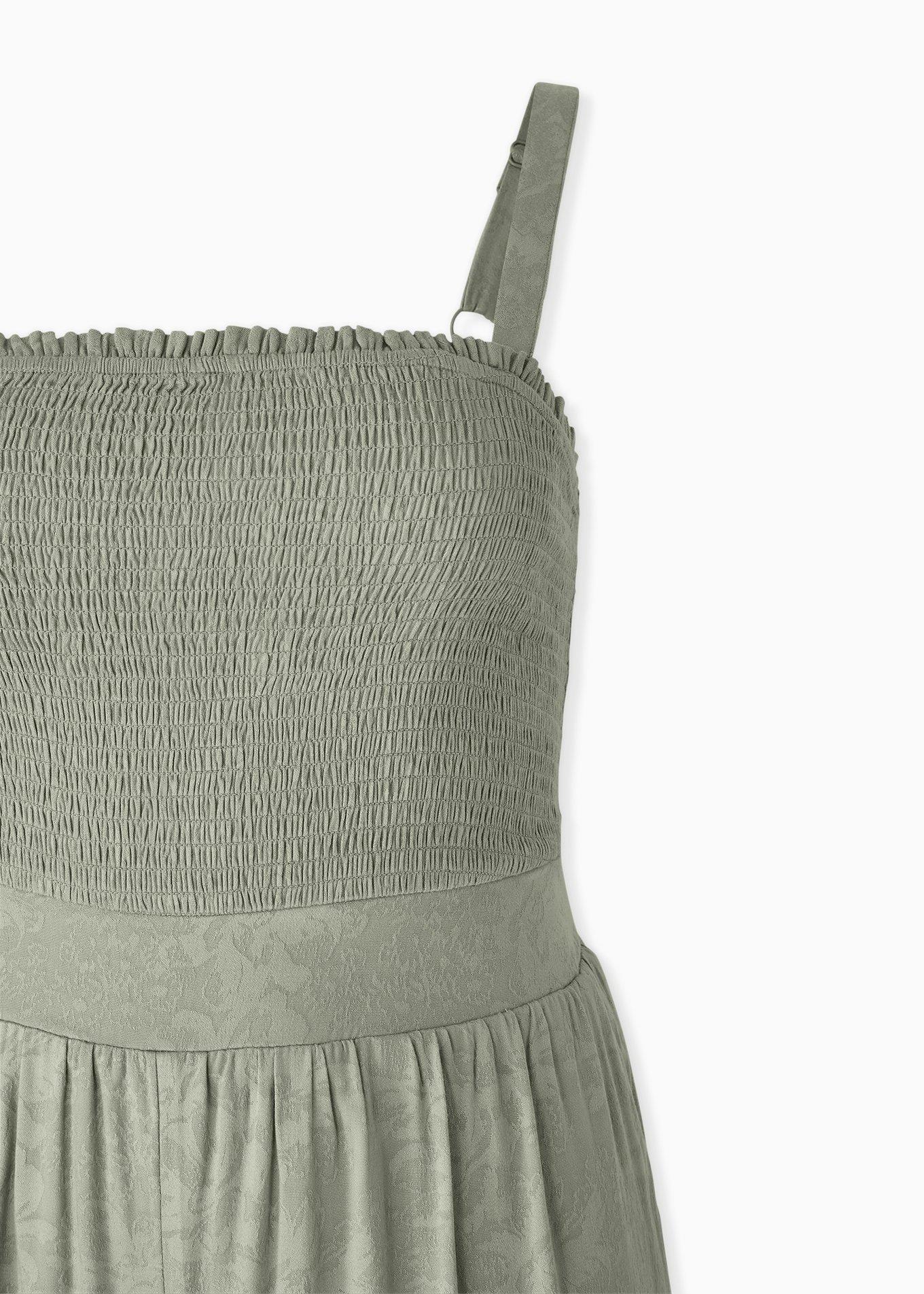 Plus Size Sage Green Jacquard Smocked Culotte Jumpsuit, SEAGRASS, alternate