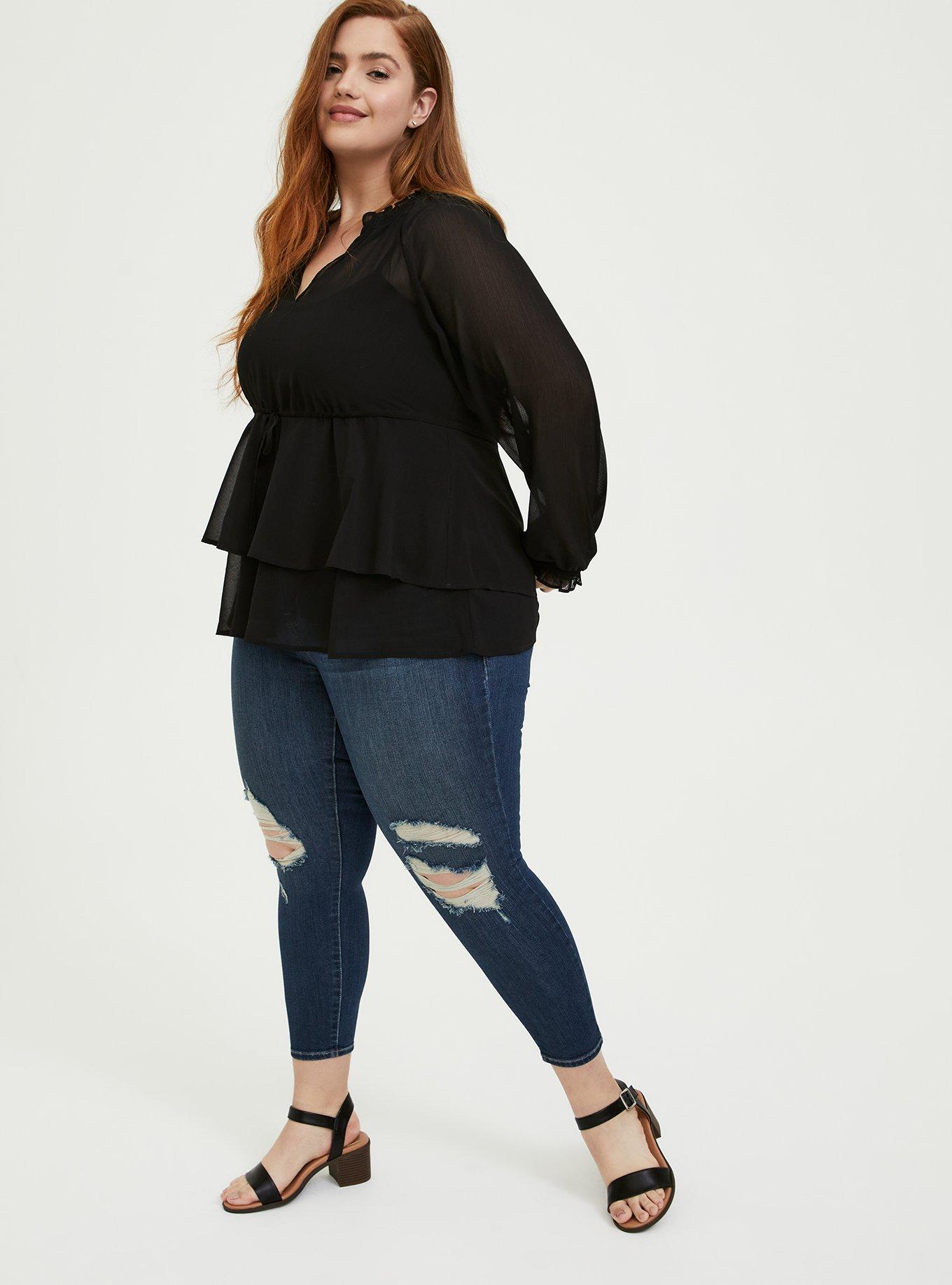 Crinkle Chiffon Drawstring Blouse, DEEP BLACK, alternate