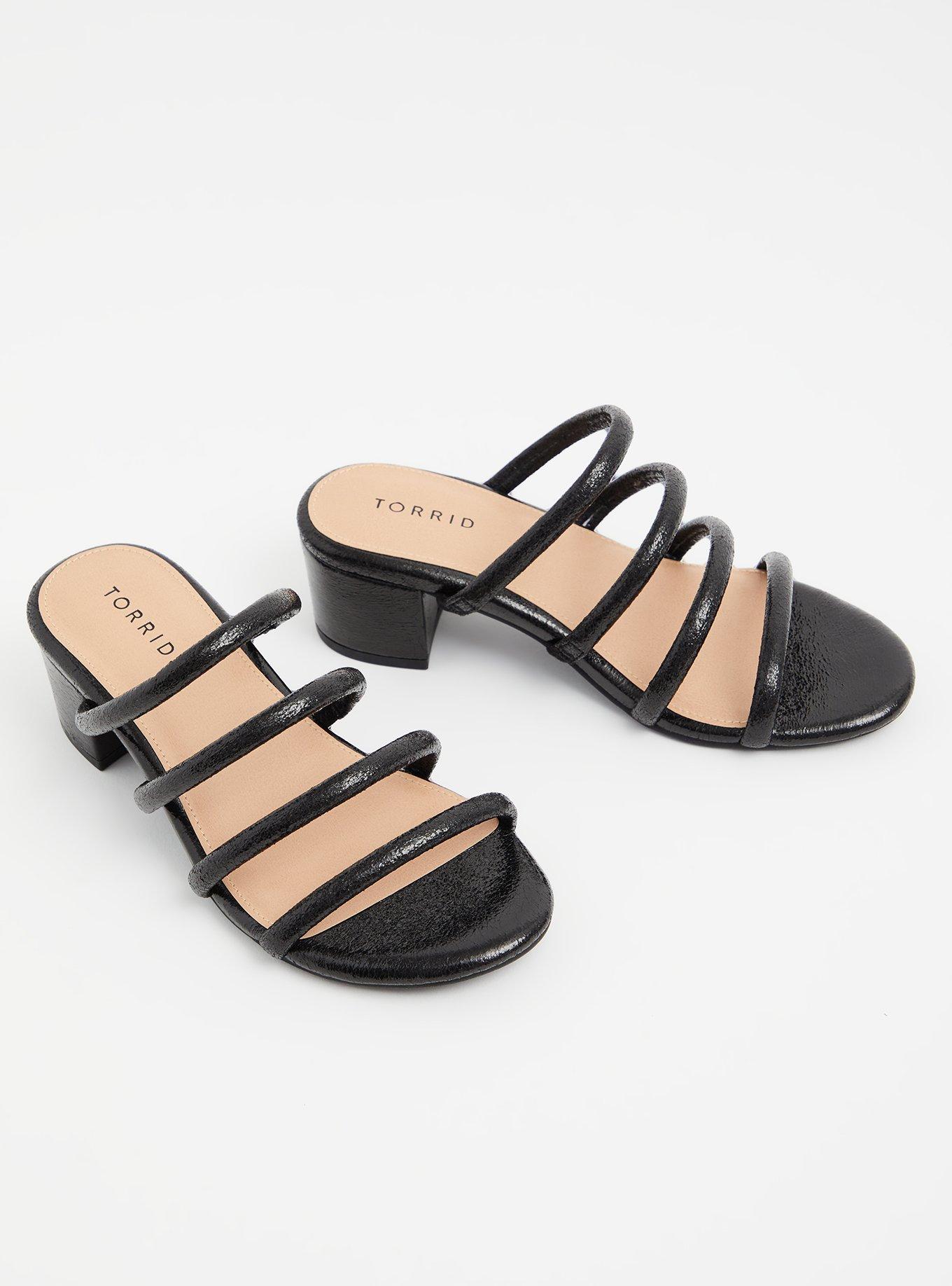 Black Faux Leather Tube Strap Mule Sandal (WW), , alternate
