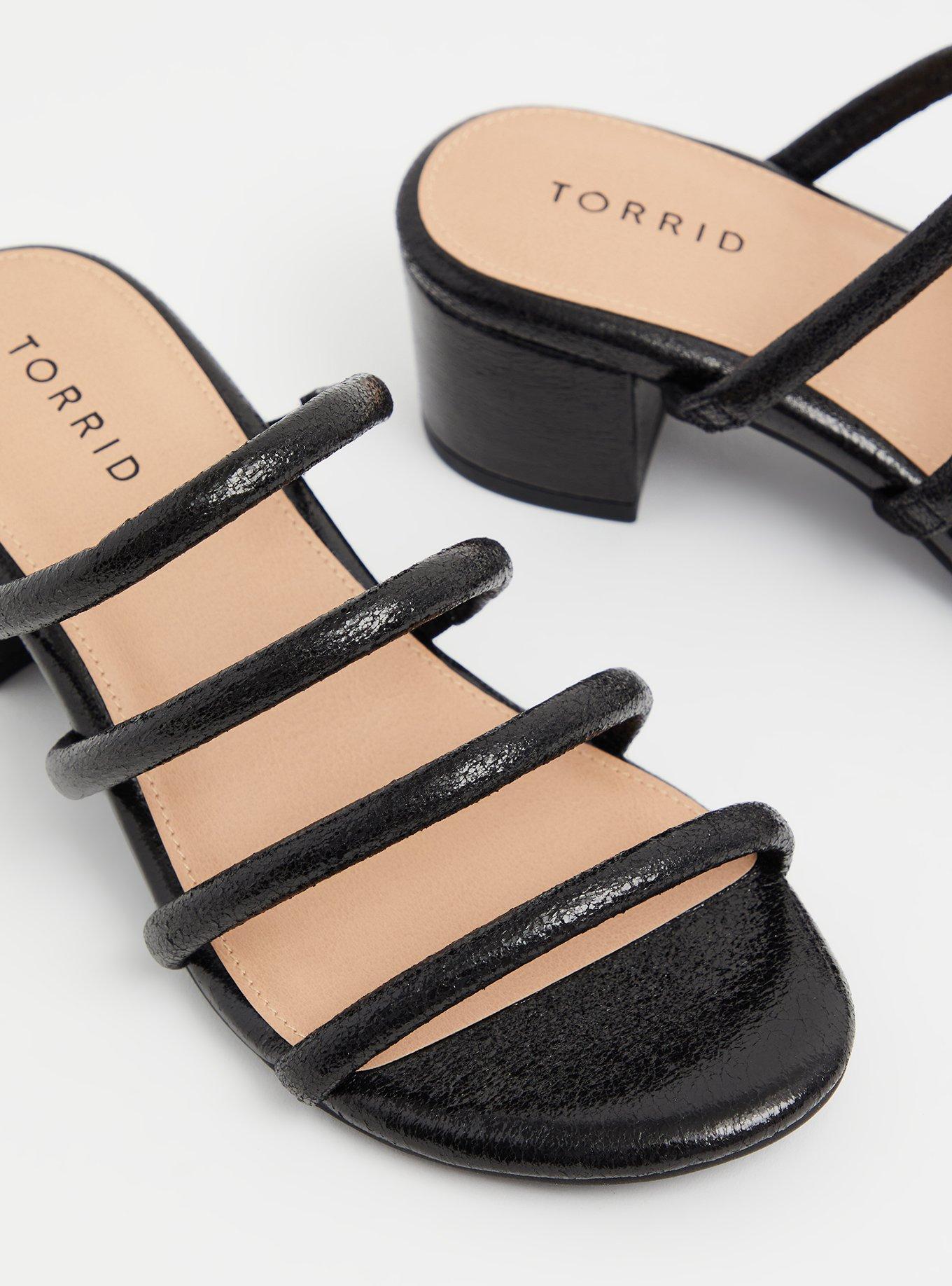 Black Faux Leather Tube Strap Mule Sandal (WW), , hi-res
