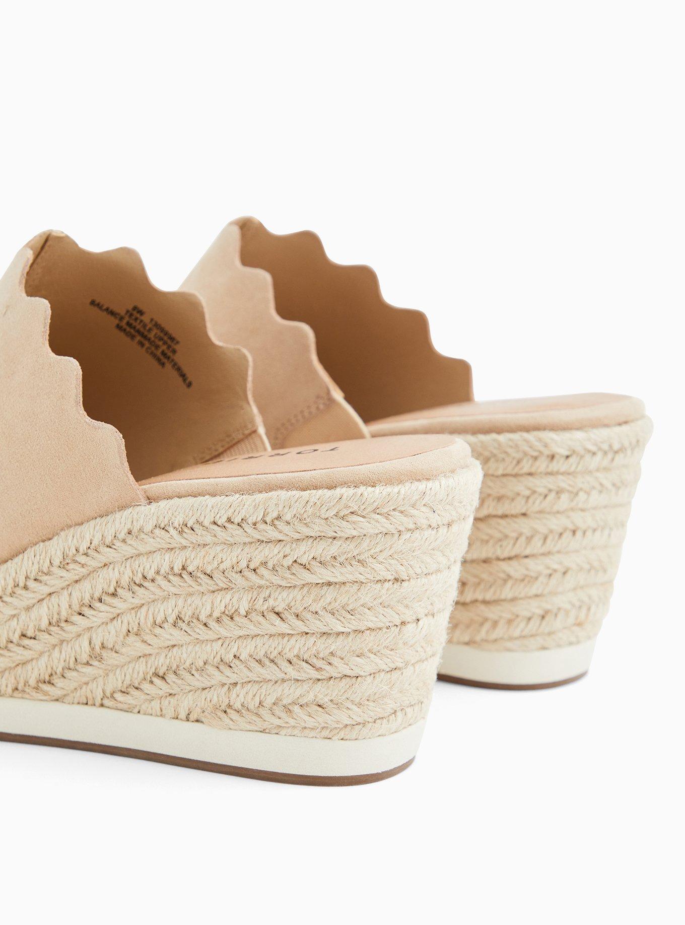 Plus Size Tan Faux Suede Scalloped Espadrille Sport Mule Wedge