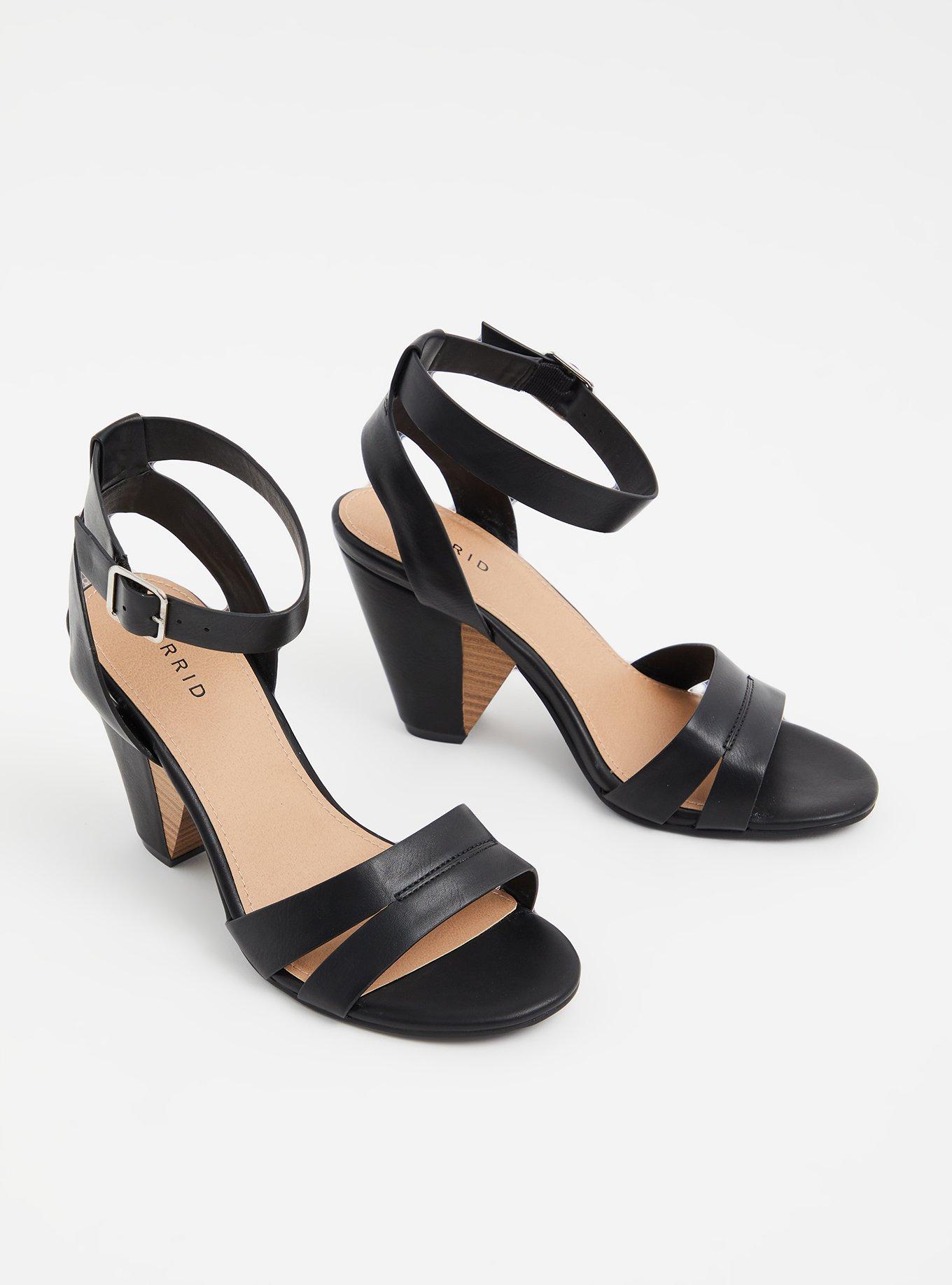Plus Size Ankle Strap Cone Heel Sandal (WW), BLACK, alternate