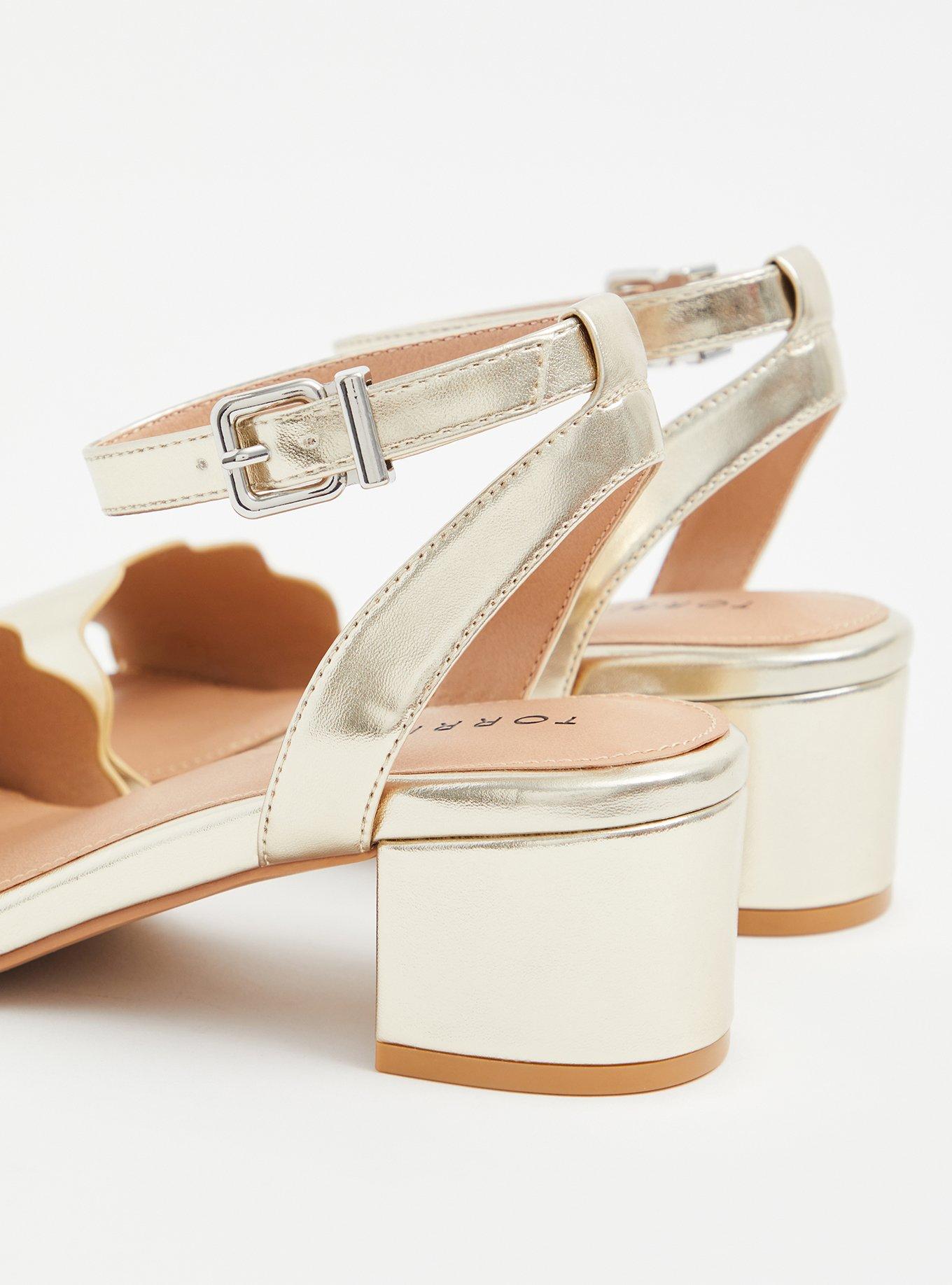 Plus Size Scalloped Low Block Heel Sandal (WW), GOLD, alternate