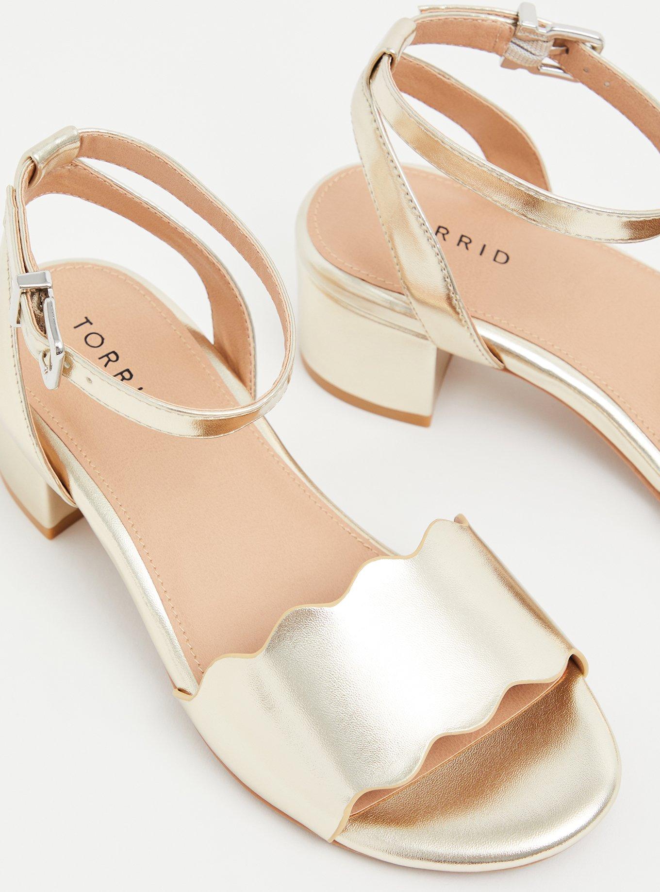 Plus Size Scalloped Low Block Heel Sandal (WW), GOLD, alternate