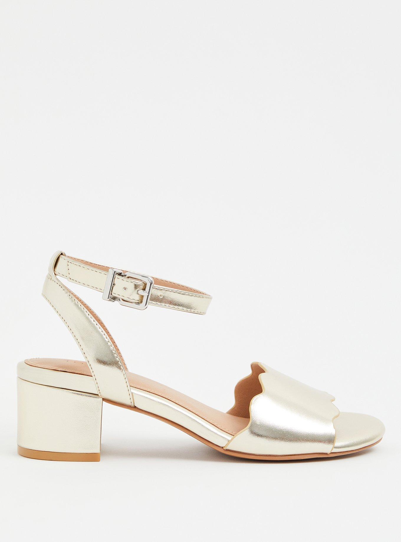 Plus Size Scalloped Low Block Heel Sandal (WW), GOLD, alternate