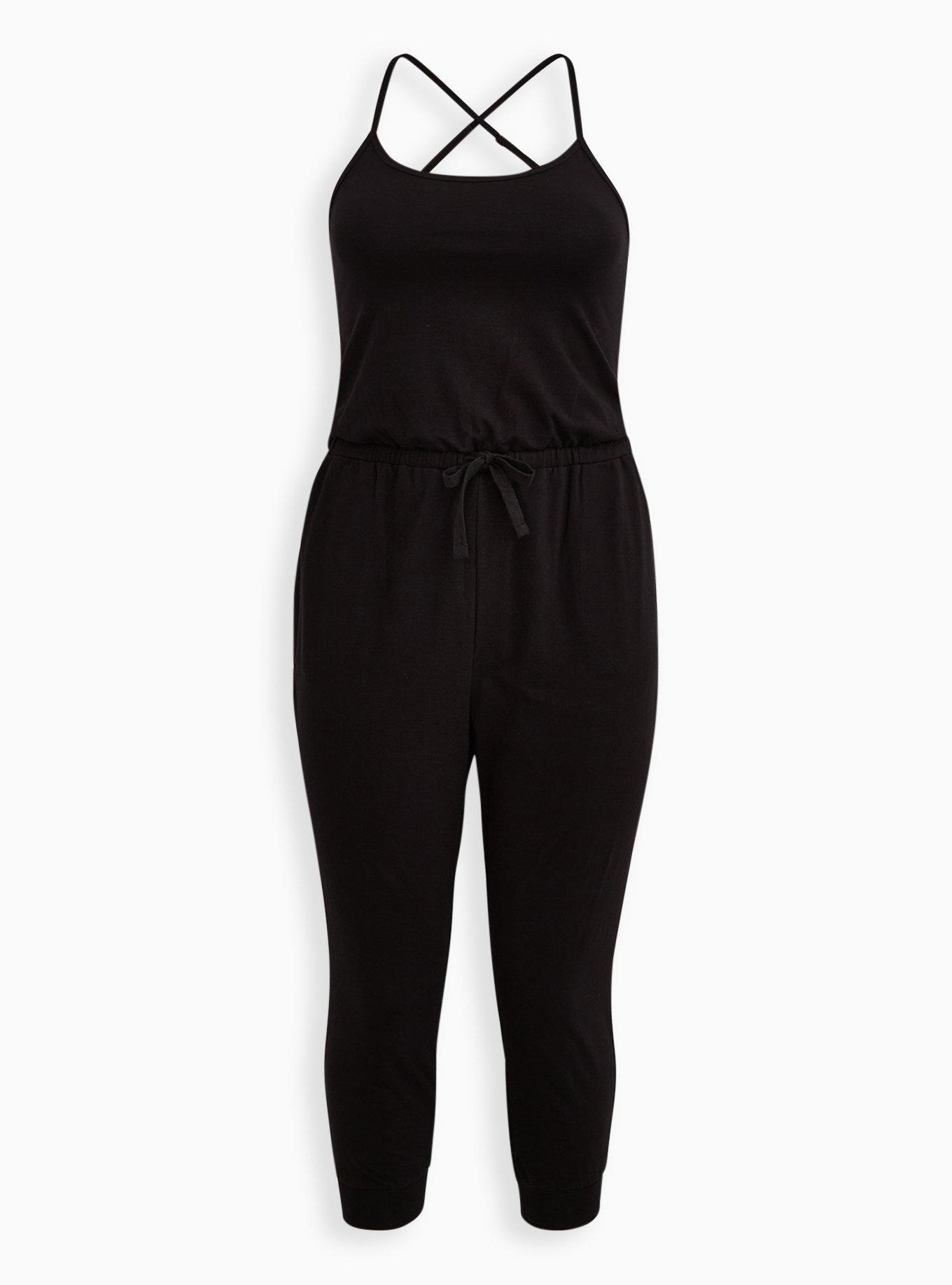 Plus Size - Black Crisscross Back Crop Active Jumpsuit - Torrid