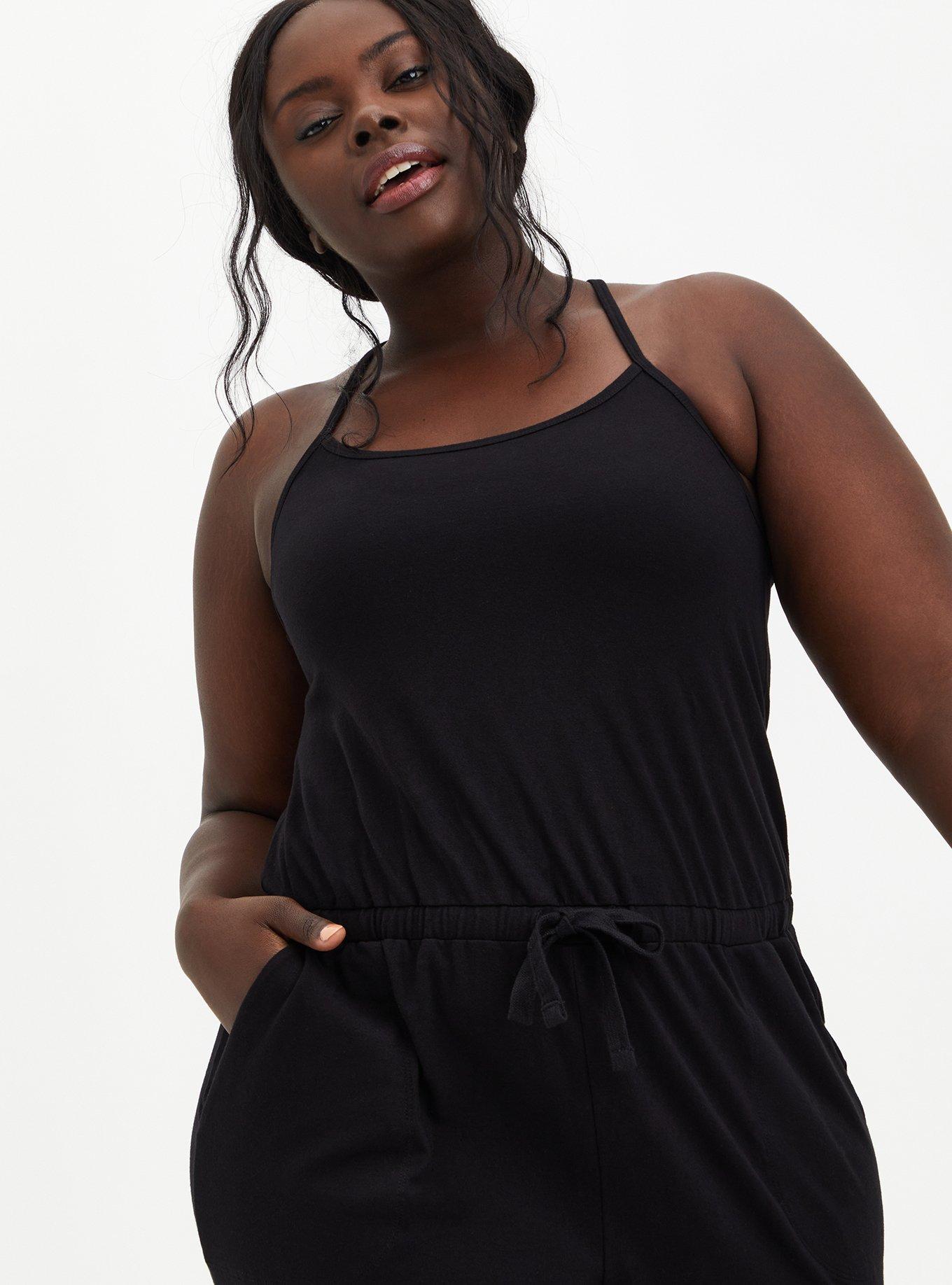 Plus Size - Black Crisscross Back Crop Active Jumpsuit - Torrid