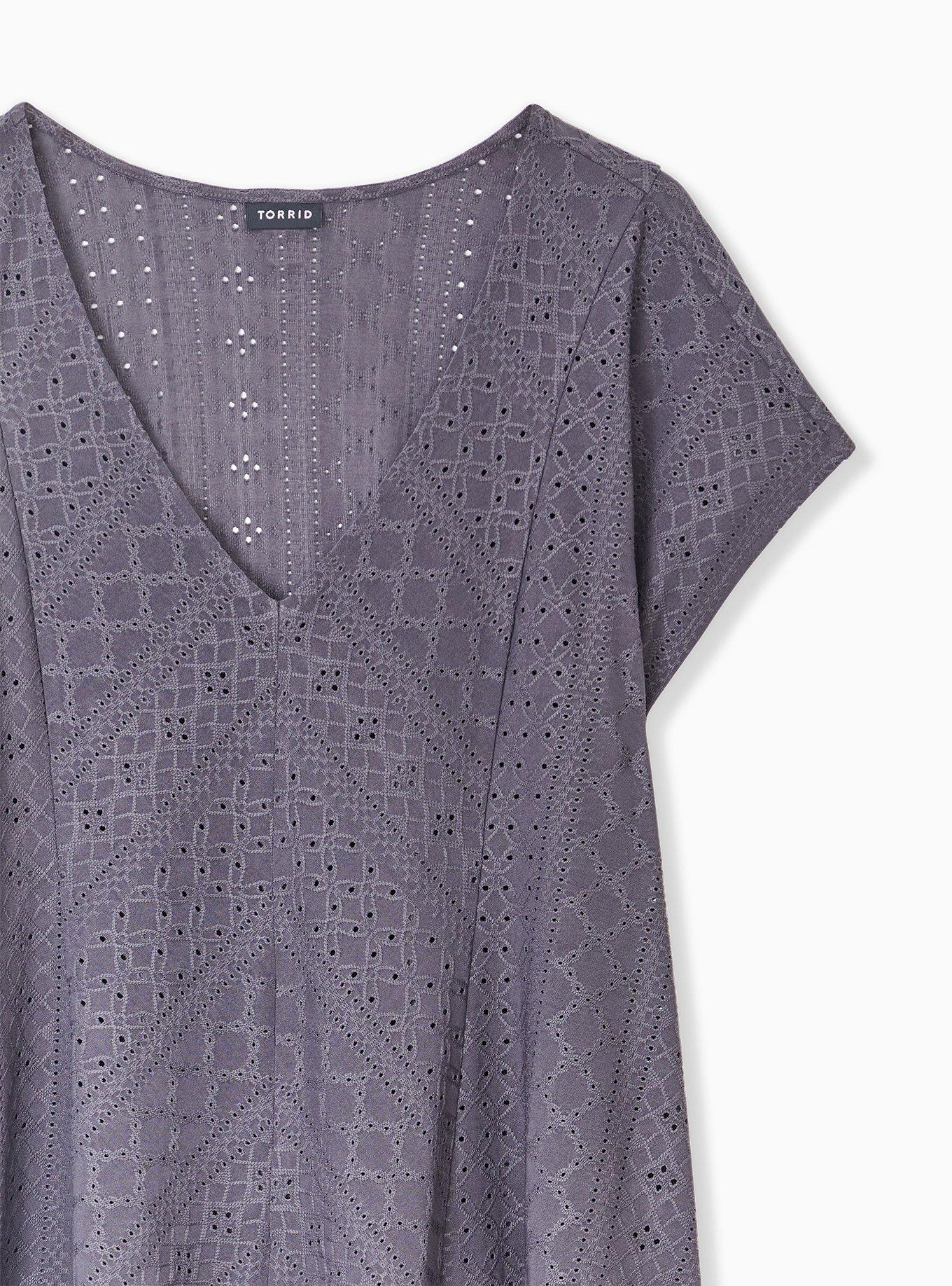 Plus Size Eyelet V-Neck Fit And Flare Midi Top, NINE IRON, alternate