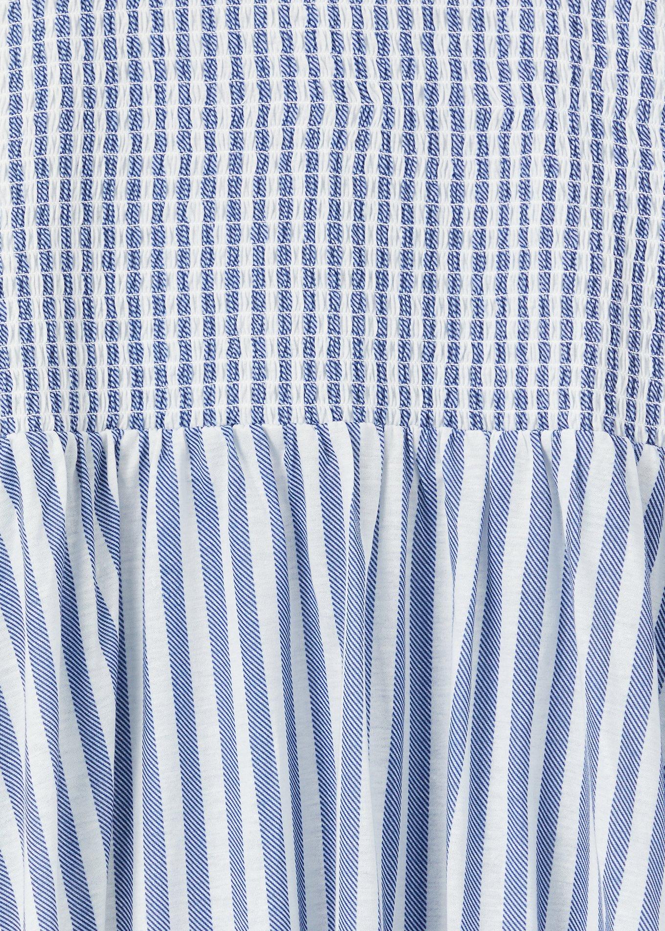 Plus Size Blue & White Stripe Jersey Smocked High Neck Babydoll Top , STRIPE MULTI, alternate