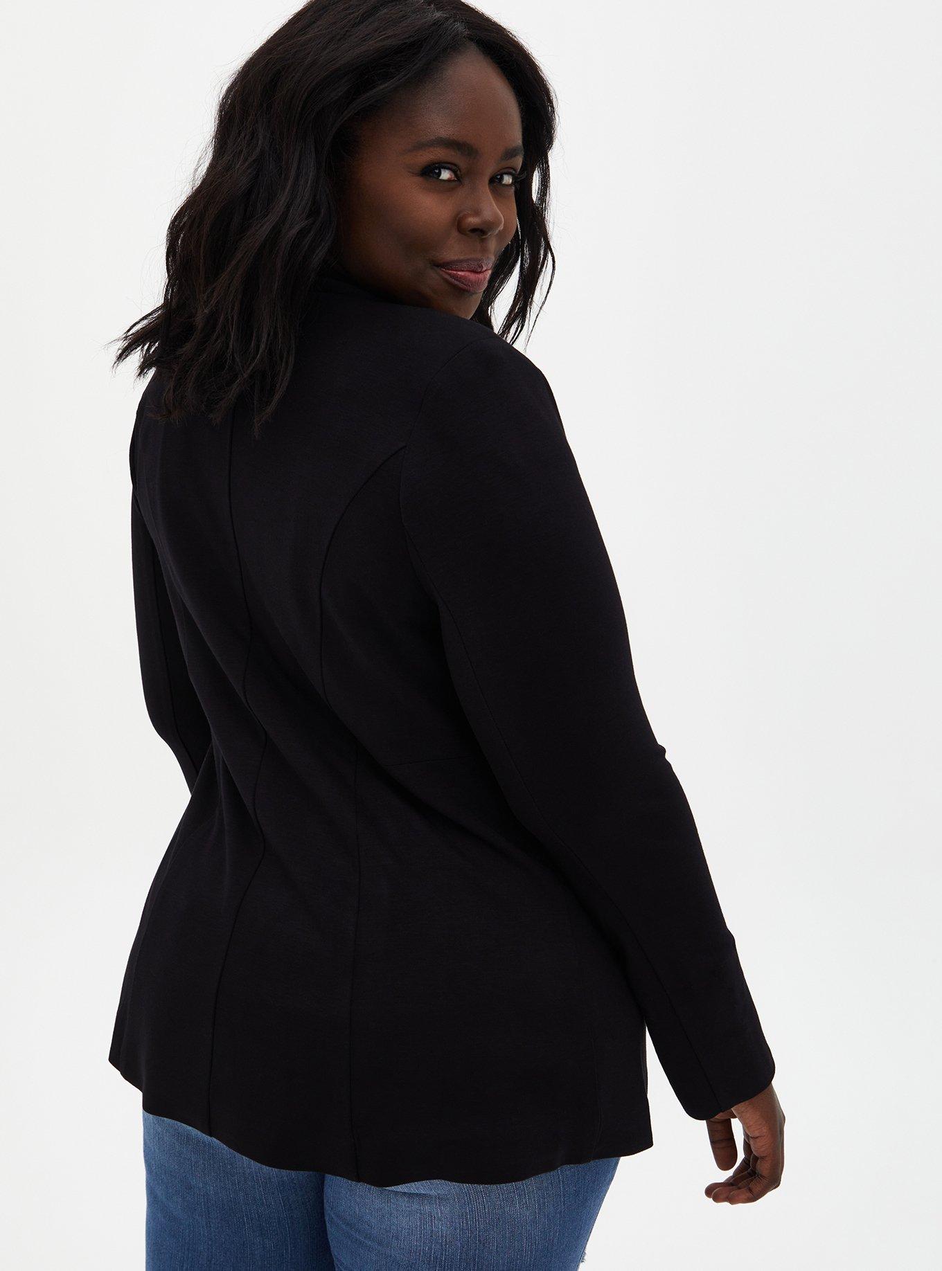 Plus Size Black Ponte Collarless Blazer, DEEP BLACK, alternate