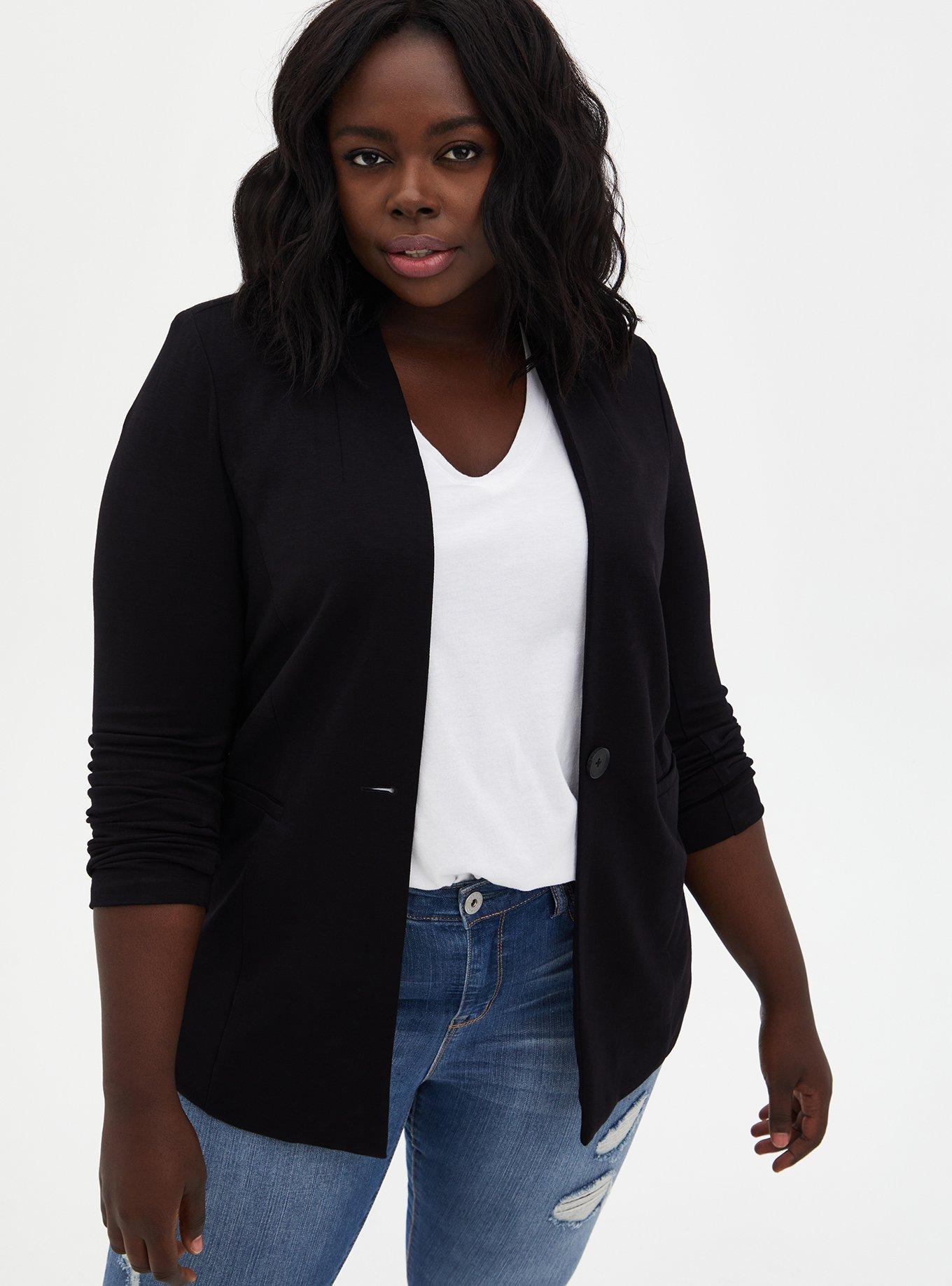 Plus Size Black Ponte Collarless Blazer Torrid