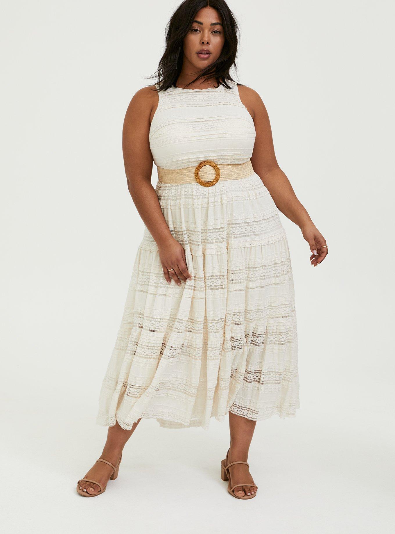 Plus Size Ivory Lace Tiered Maxi Dress Torrid