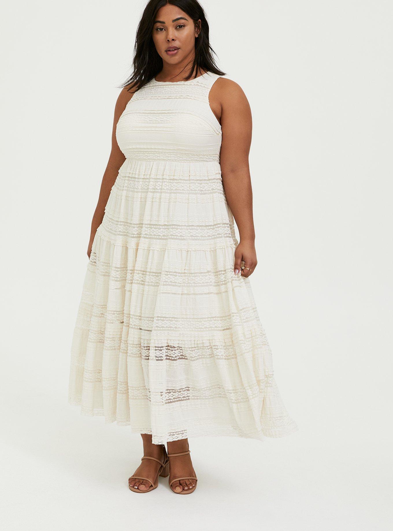 Plus Size - Ivory Lace Tiered Maxi Dress - Torrid