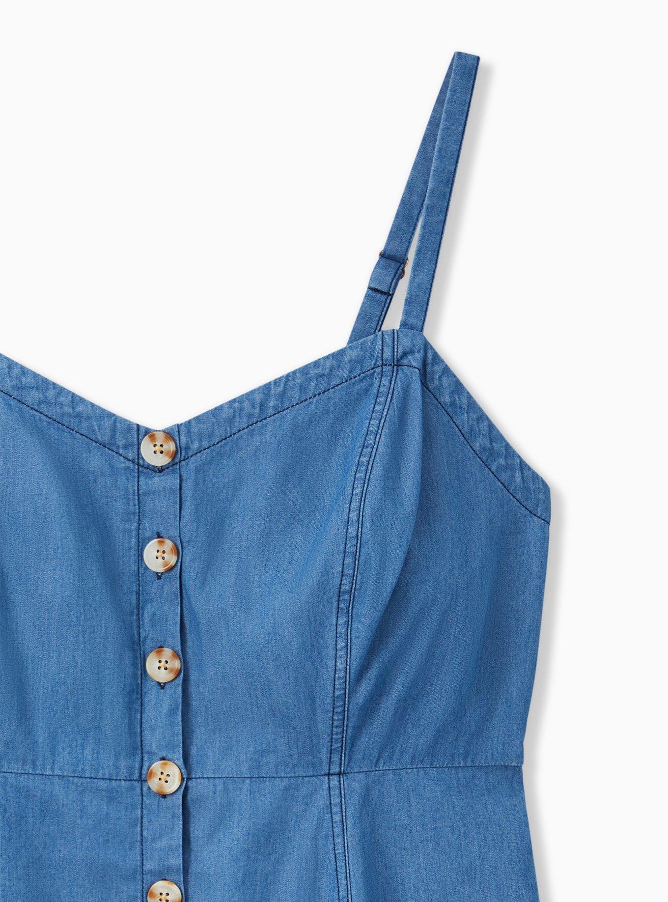 Plus Size - Blue Chambray Button Fit & Flare Cami - Torrid