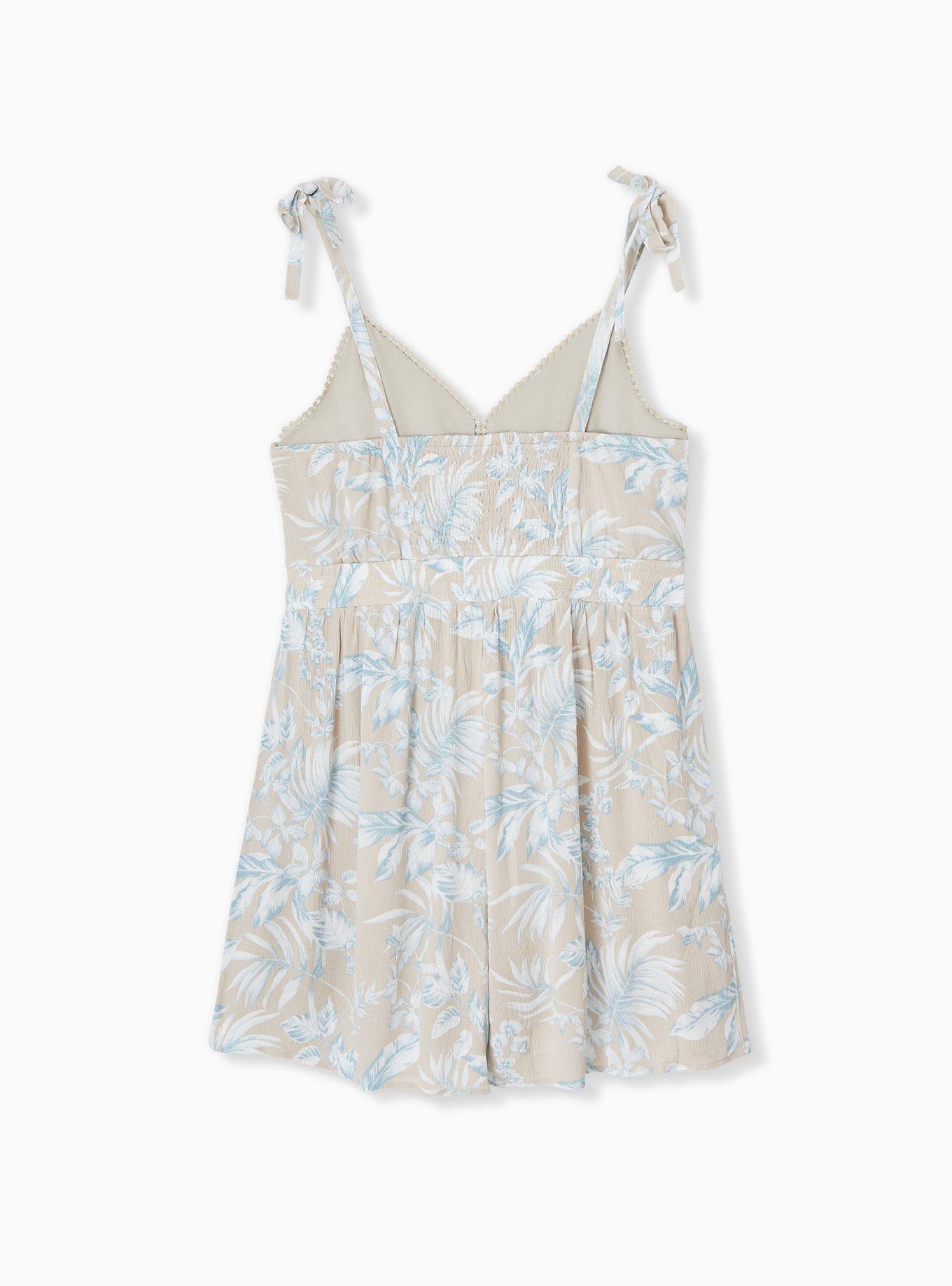 Beige & Blue Floral Crinkled Gauze Romper , FLORAL, alternate