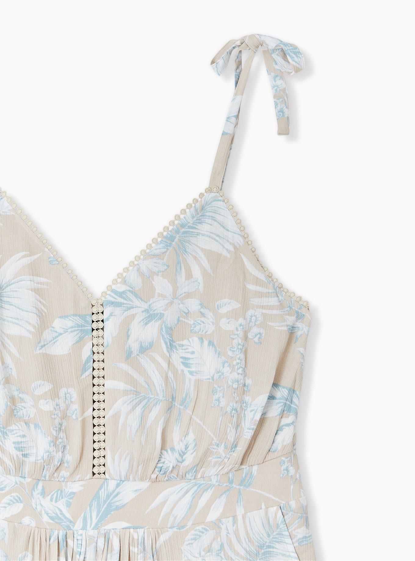 Beige & Blue Floral Crinkled Gauze Romper , FLORAL, alternate