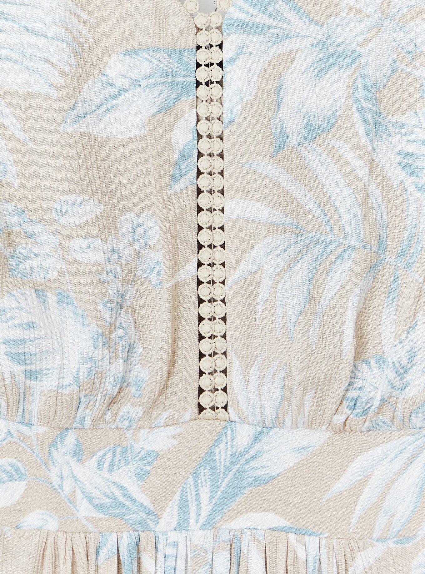 Beige & Blue Floral Crinkled Gauze Romper , FLORAL, alternate