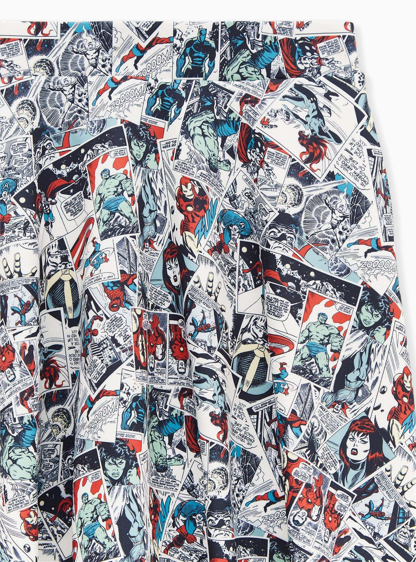 Plus Size Marvel Classic Comic Print Scuba Knit Skater Skirt , MULTI, alternate