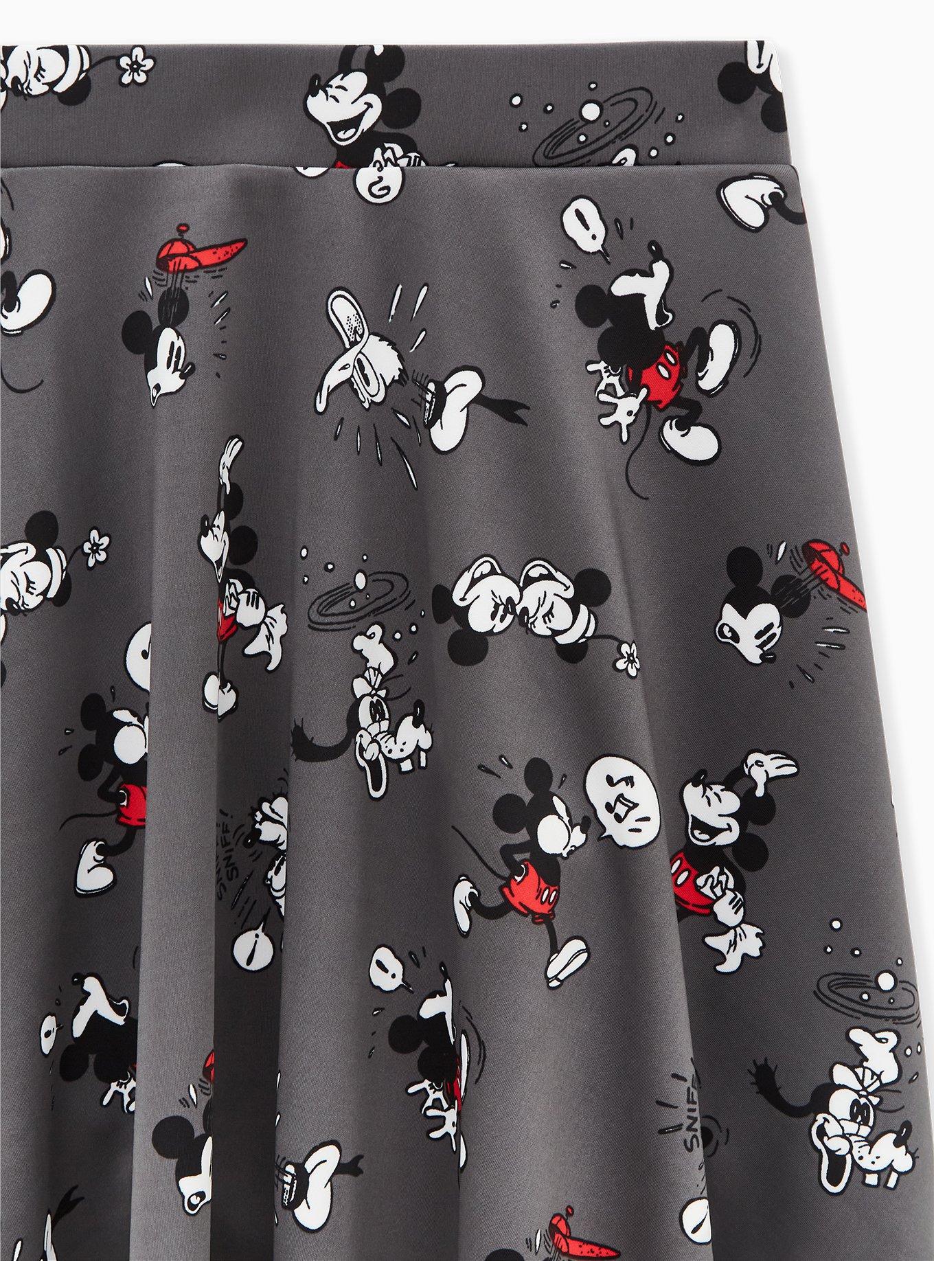 Plus Size Disney Mickey Mouse Comic Print Grey Scuba Knit Mini Skater Skirt, MULTI, alternate