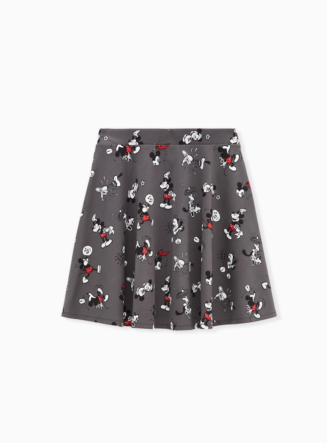 Plus Size Disney Mickey Mouse Comic Print Grey Scuba Knit Mini Skater Skirt, MULTI, alternate