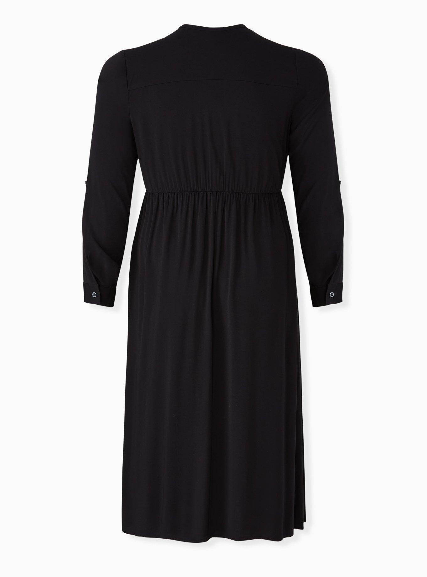 black button front dress Black Short Sleeve Gold Button Front Crochet Knit Dress with Pleated – Mac  Duggal main image 1