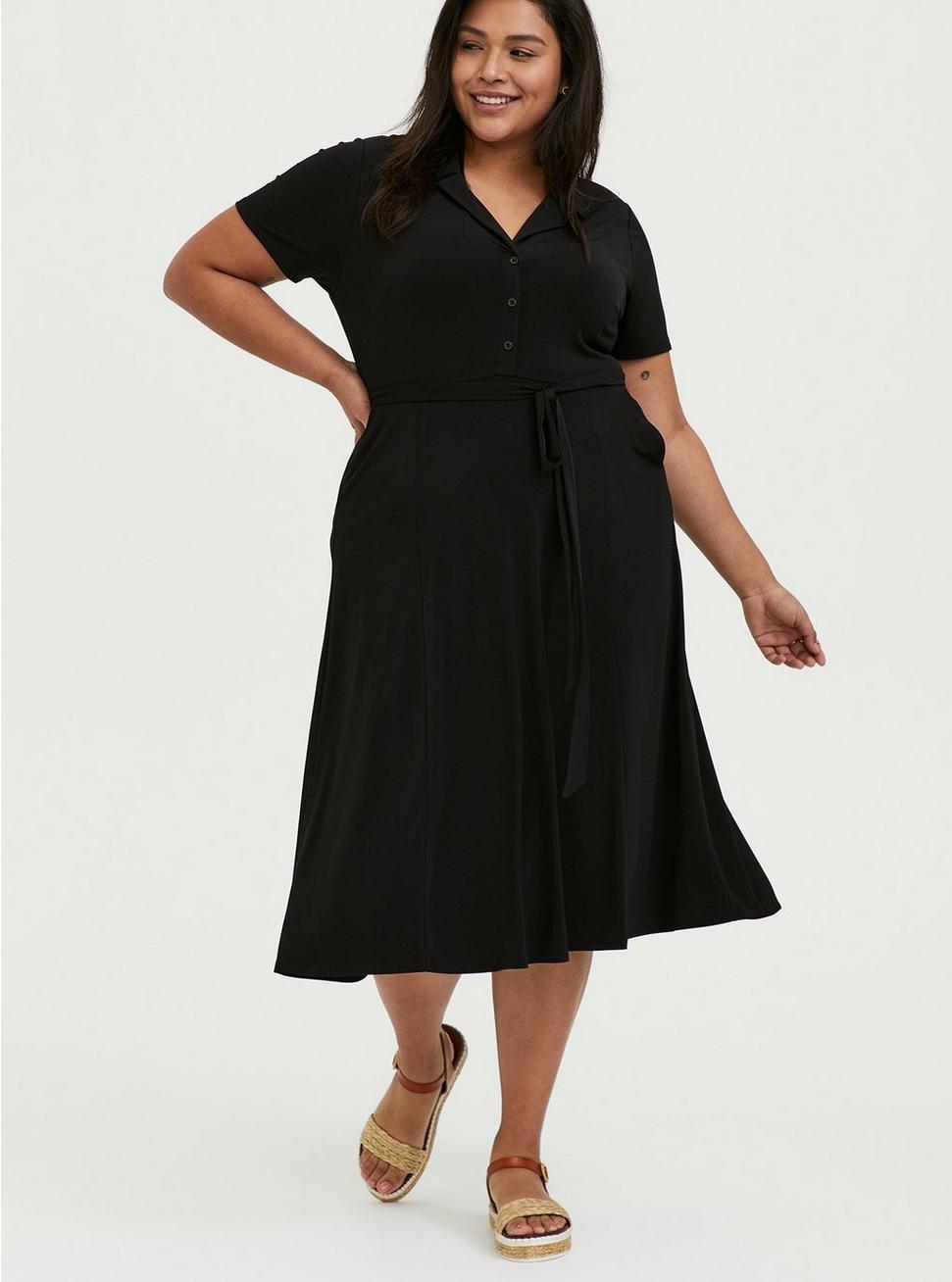 Plus Size - Black Studio Knit Button Down Midi Shirt Dress - Torrid