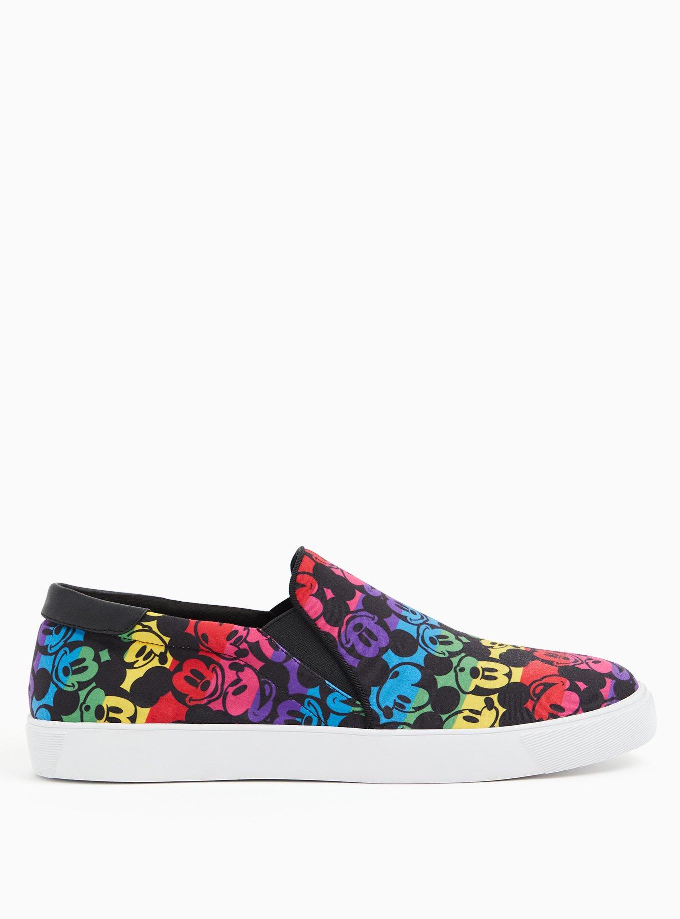 Plus Size Disney Mickey Mouse Rainbow Black Canvas Slip-On Sneaker (WW), BLACK, alternate