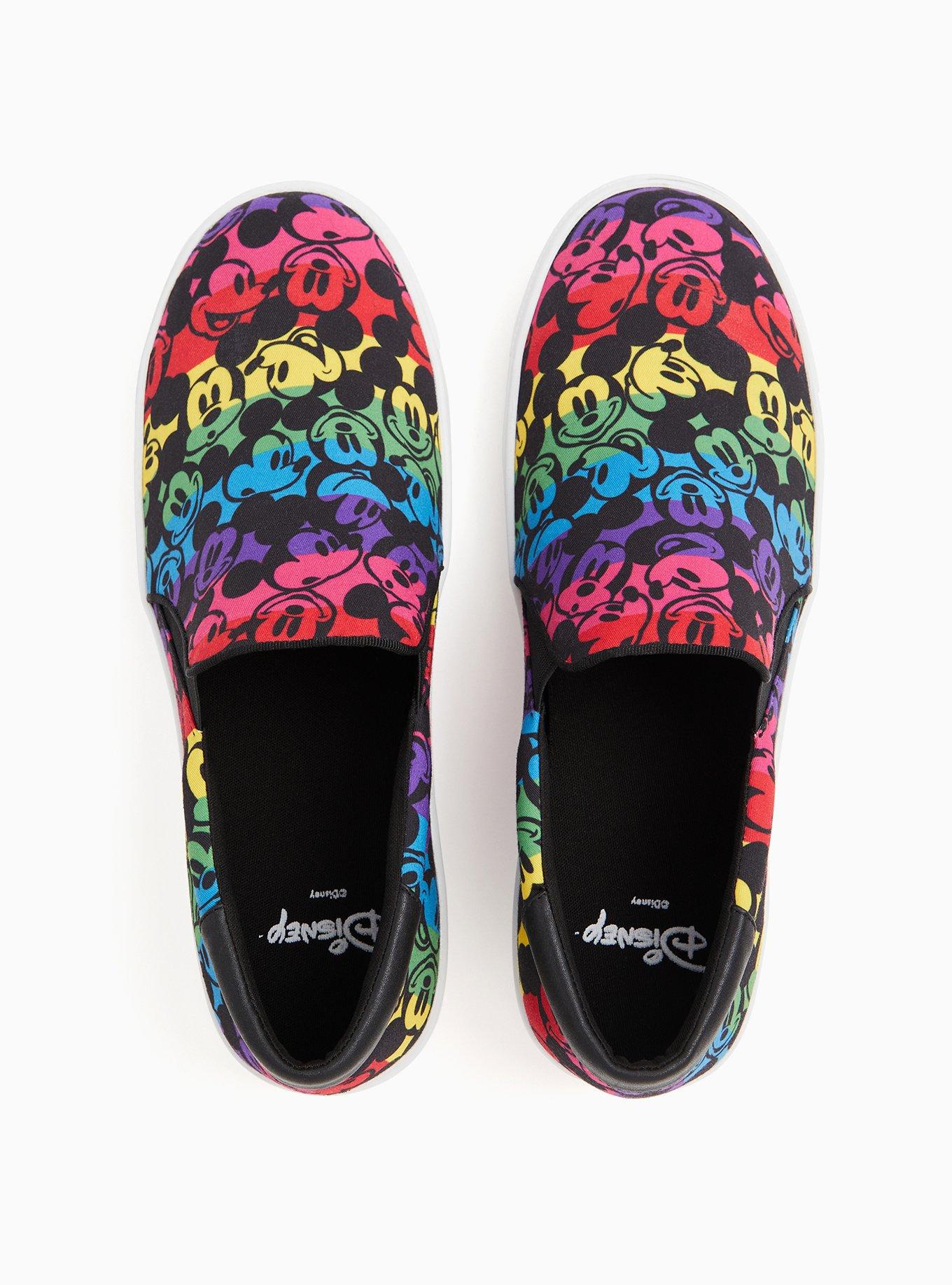 Plus Size Disney Mickey Mouse Rainbow Black Canvas Slip-On Sneaker (WW), BLACK, alternate