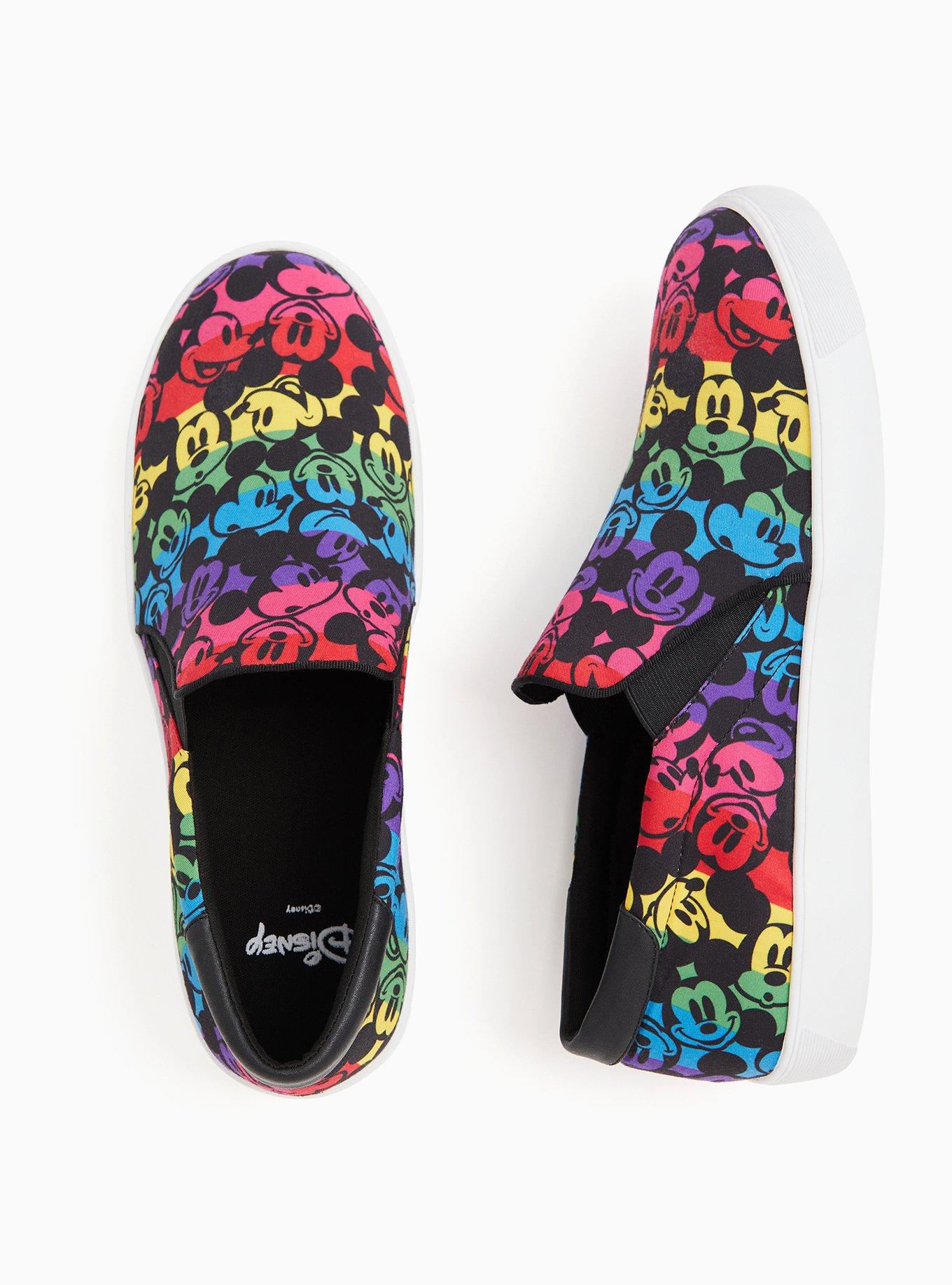 Plus Size Disney Mickey Mouse Rainbow Black Canvas Slip-On Sneaker (WW), BLACK, alternate