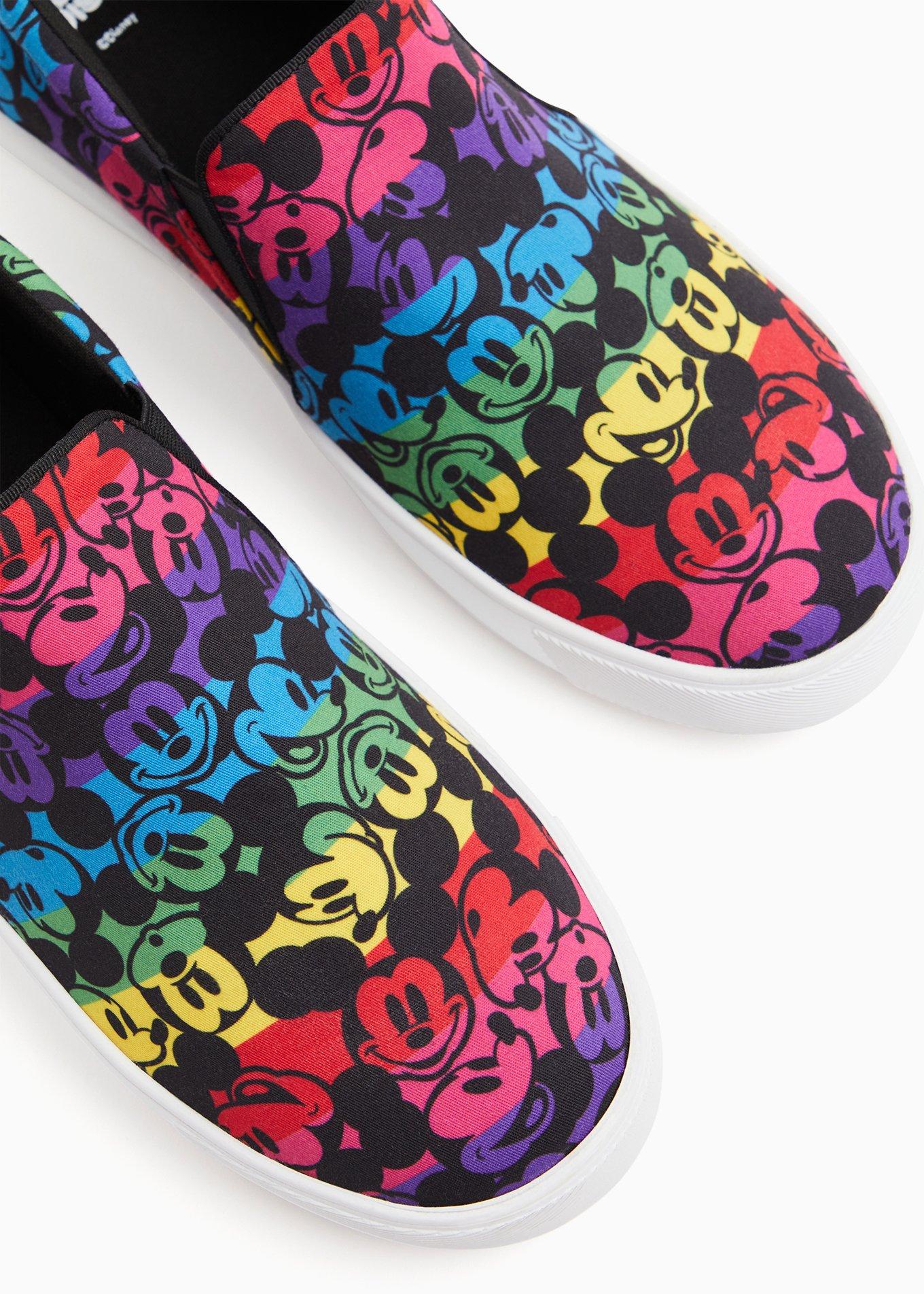 Plus Size Disney Mickey Mouse Rainbow Black Canvas Slip-On Sneaker (WW), BLACK, hi-res