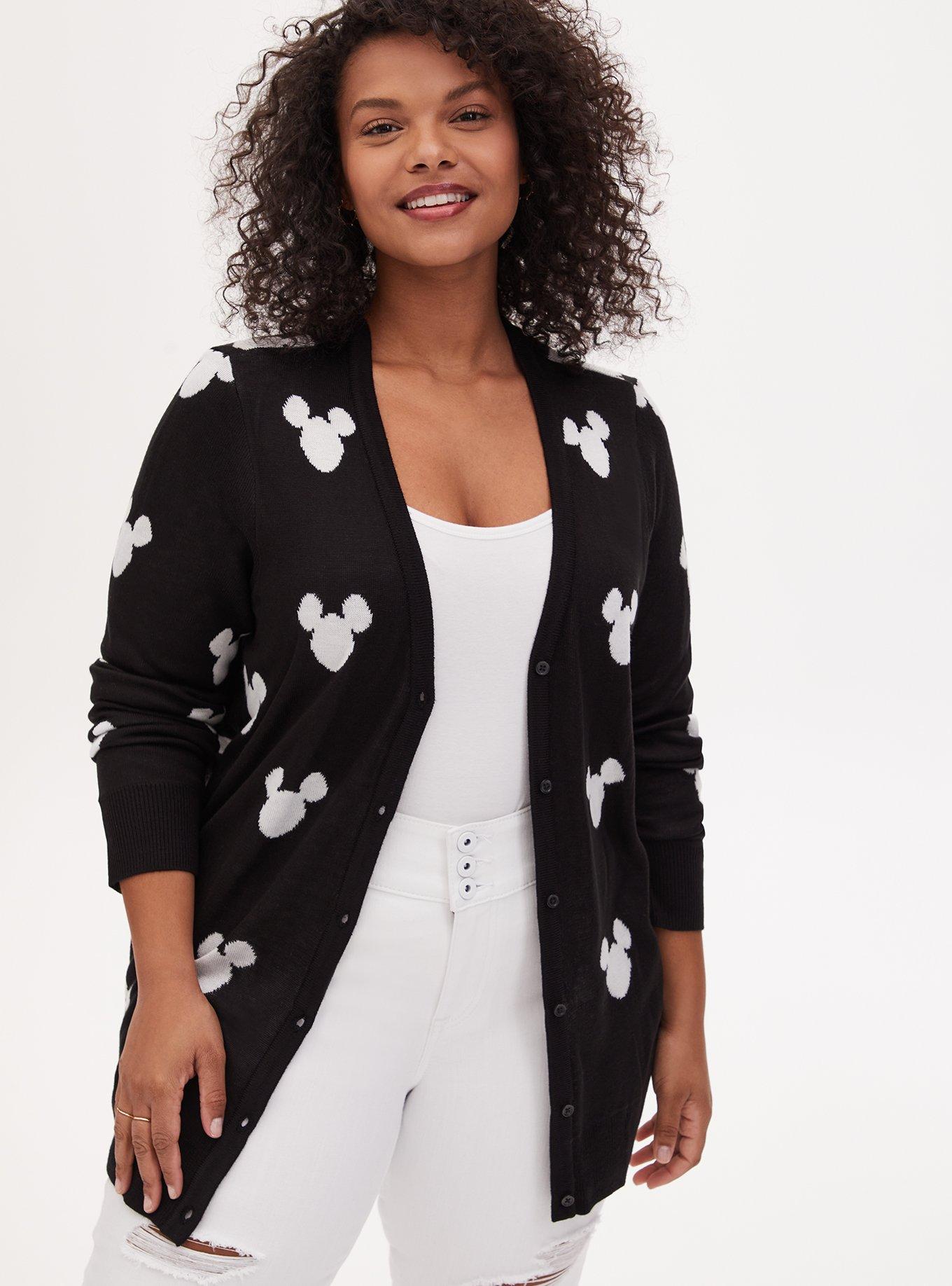 Plus Size - Disney Mickey Mouse Logo Black Button Front Cardigan - Torrid