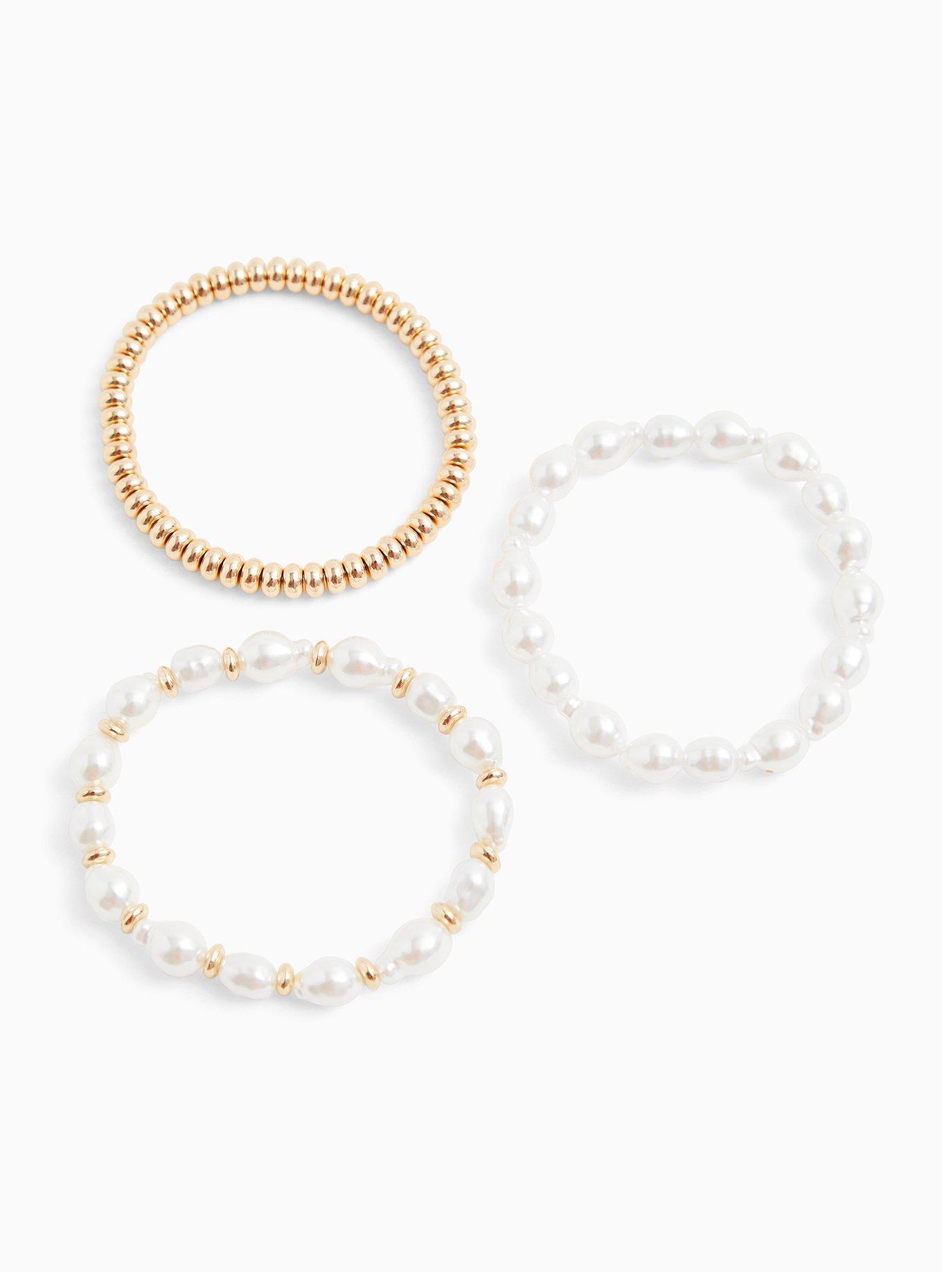 Plus Size Gold-Tone & Faux Pearl Stretch Bracelet Set - Set of 3, BLUSH, alternate