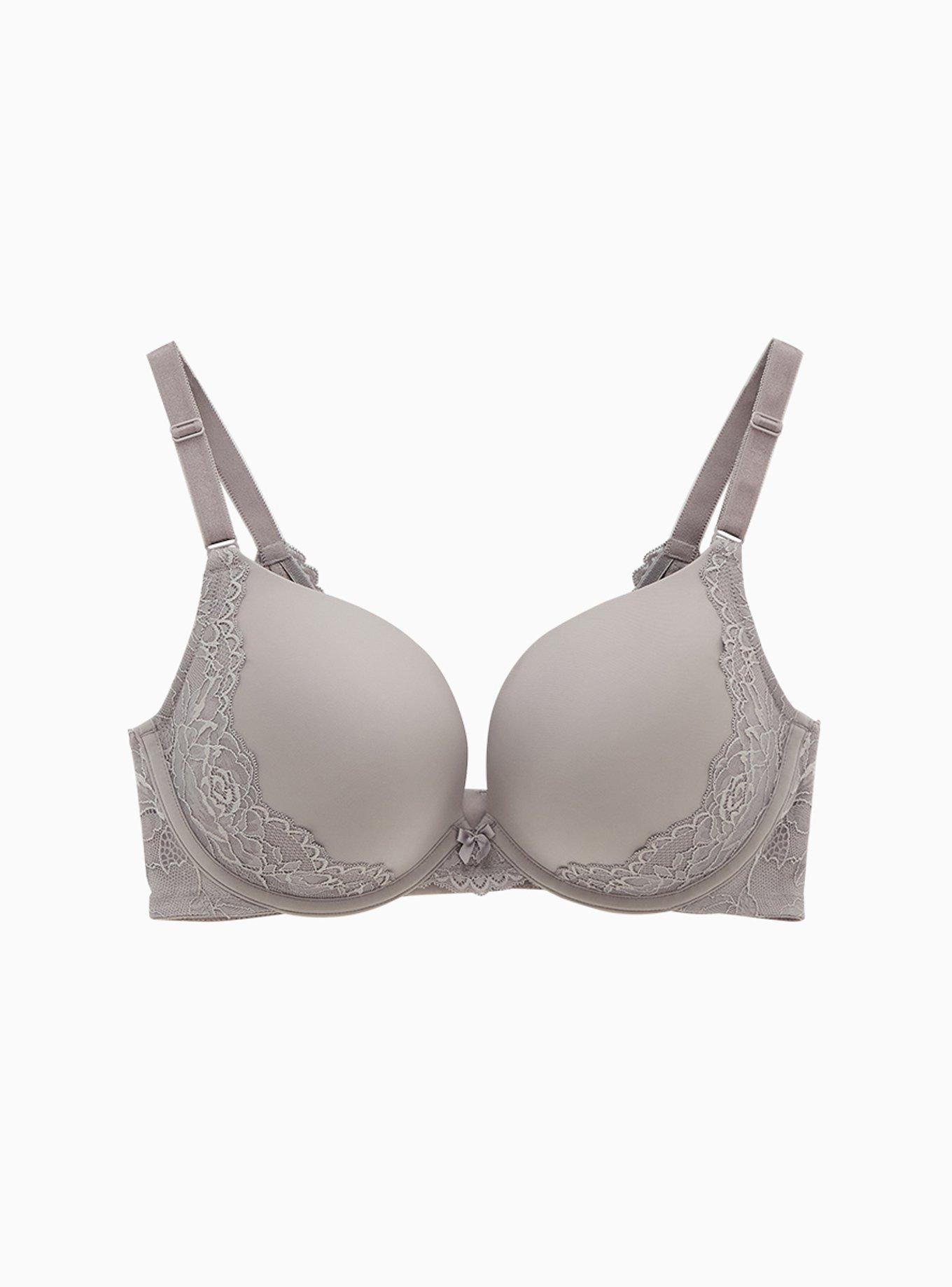Silver Microfiber & Lace Strappy Back Push-Up Plunge Bra, SILVER FILIGREE, alternate