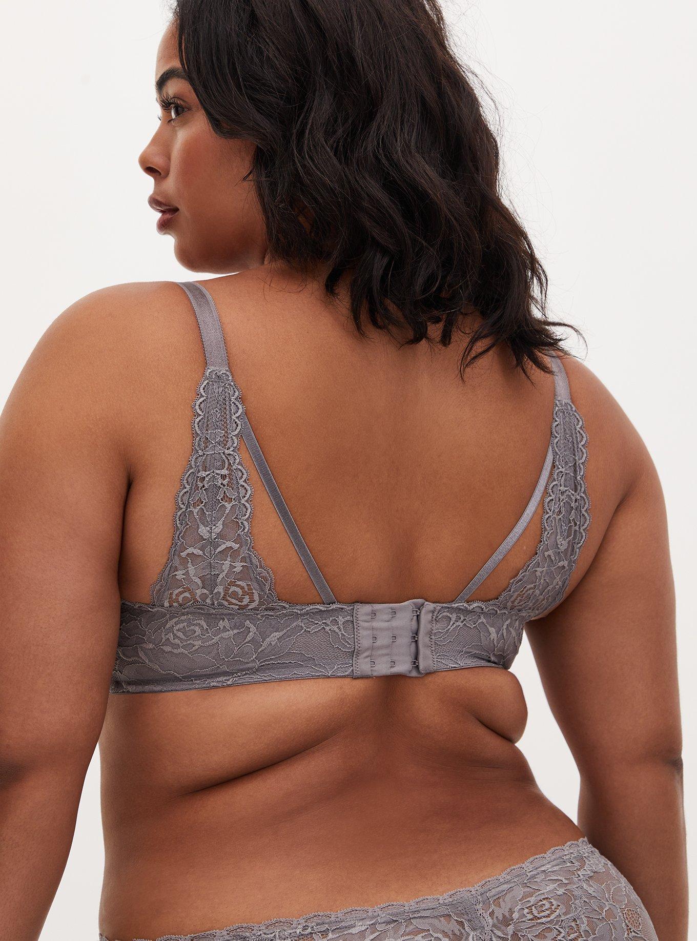 Plus Size - Silver Microfiber & Lace Strappy Back Push-Up Plunge