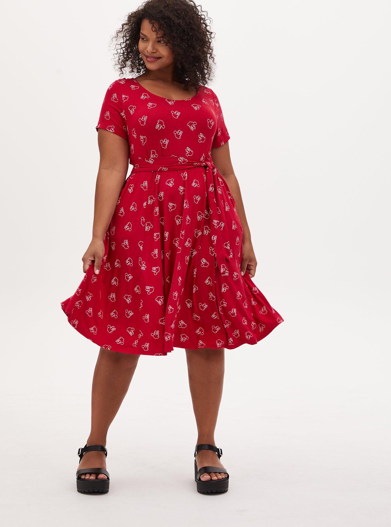 Plus Size Disney Minnie Mouse Red Jersey Tie Skater Dress Torrid