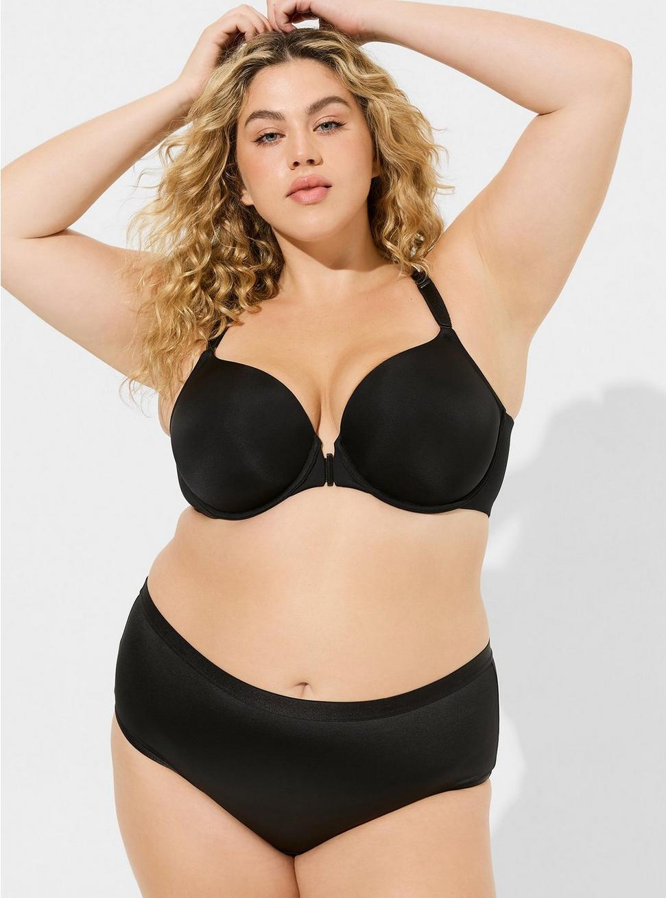 Plus Size T-Shirt Lightly Lined Smooth Front Close 360° Back Smoothing® Bra, RICH BLACK, alternate