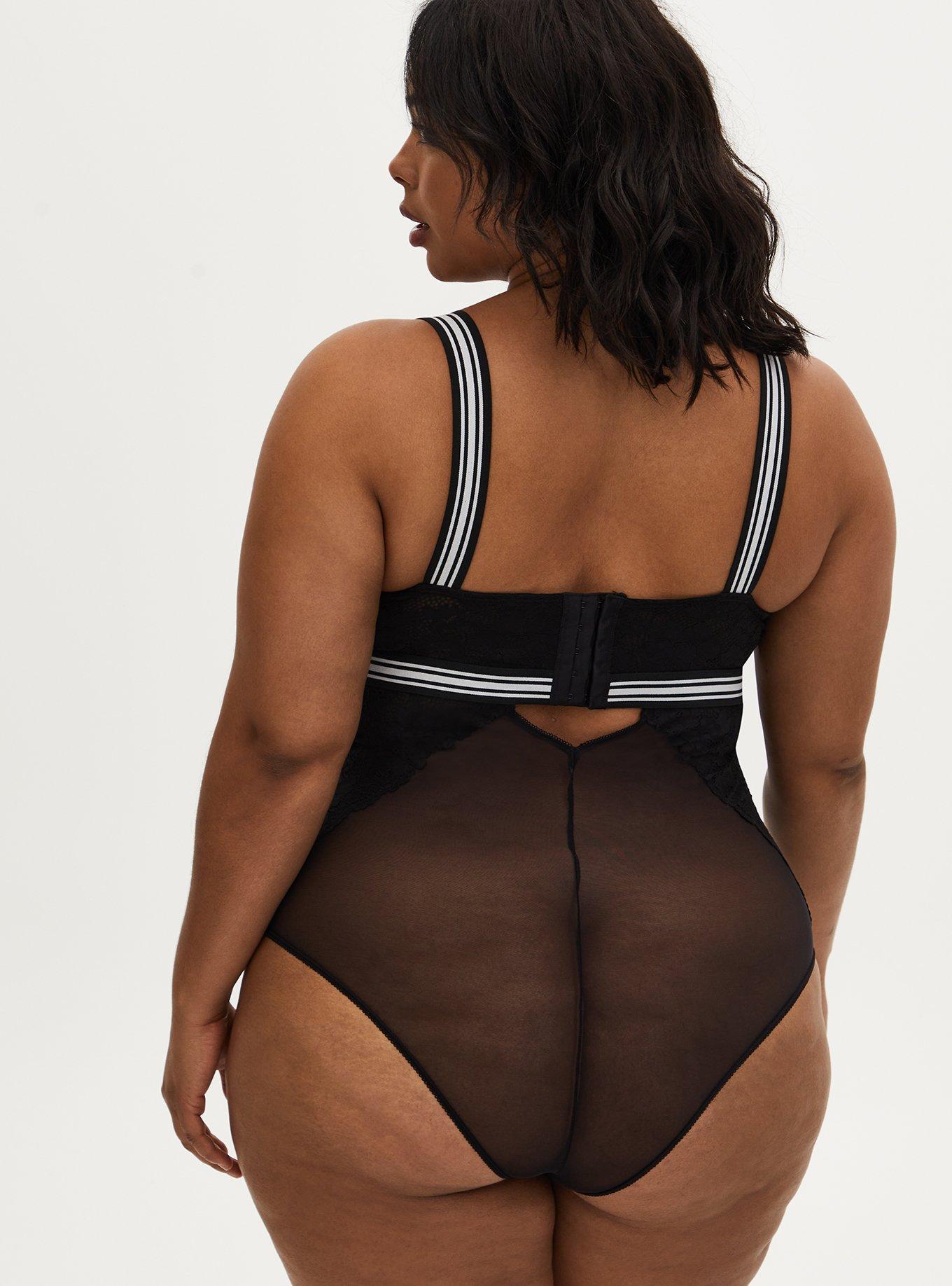 Torrid Logo Black Mesh & Lace Bodysuit, RICH BLACK, alternate