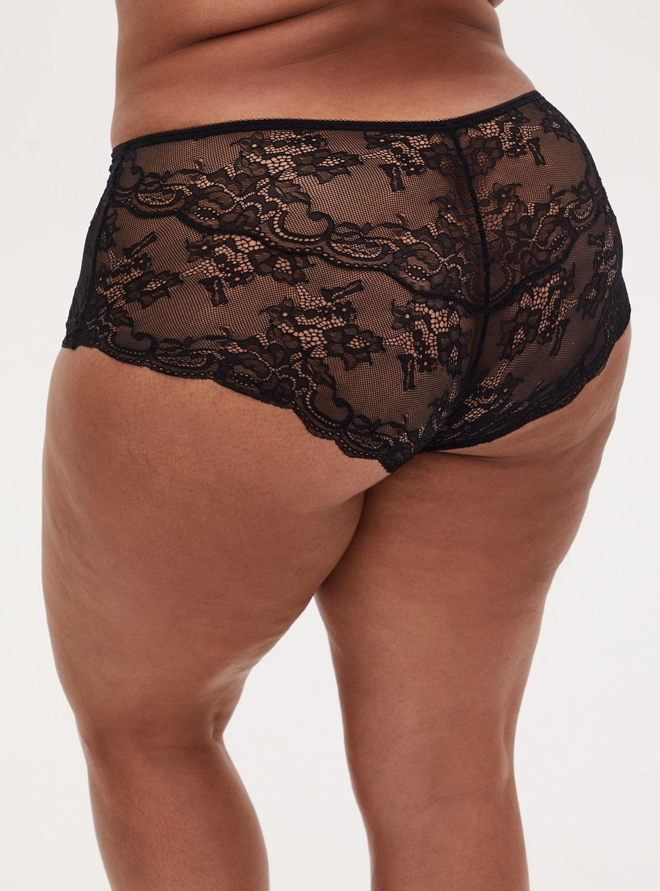 Plus Size Purple Leopard Floral Microfiber & Black Lace Back Brief Panty, , alternate