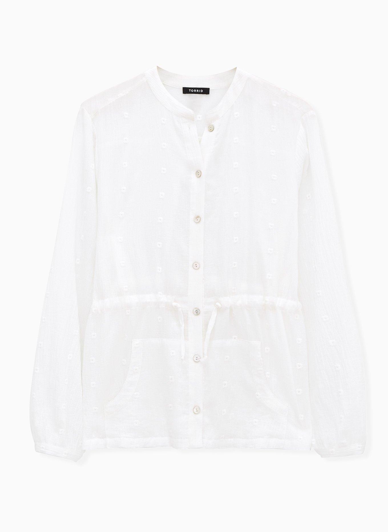 Plus Size - White Cotton Gauze Embroidered Jacket - Torrid