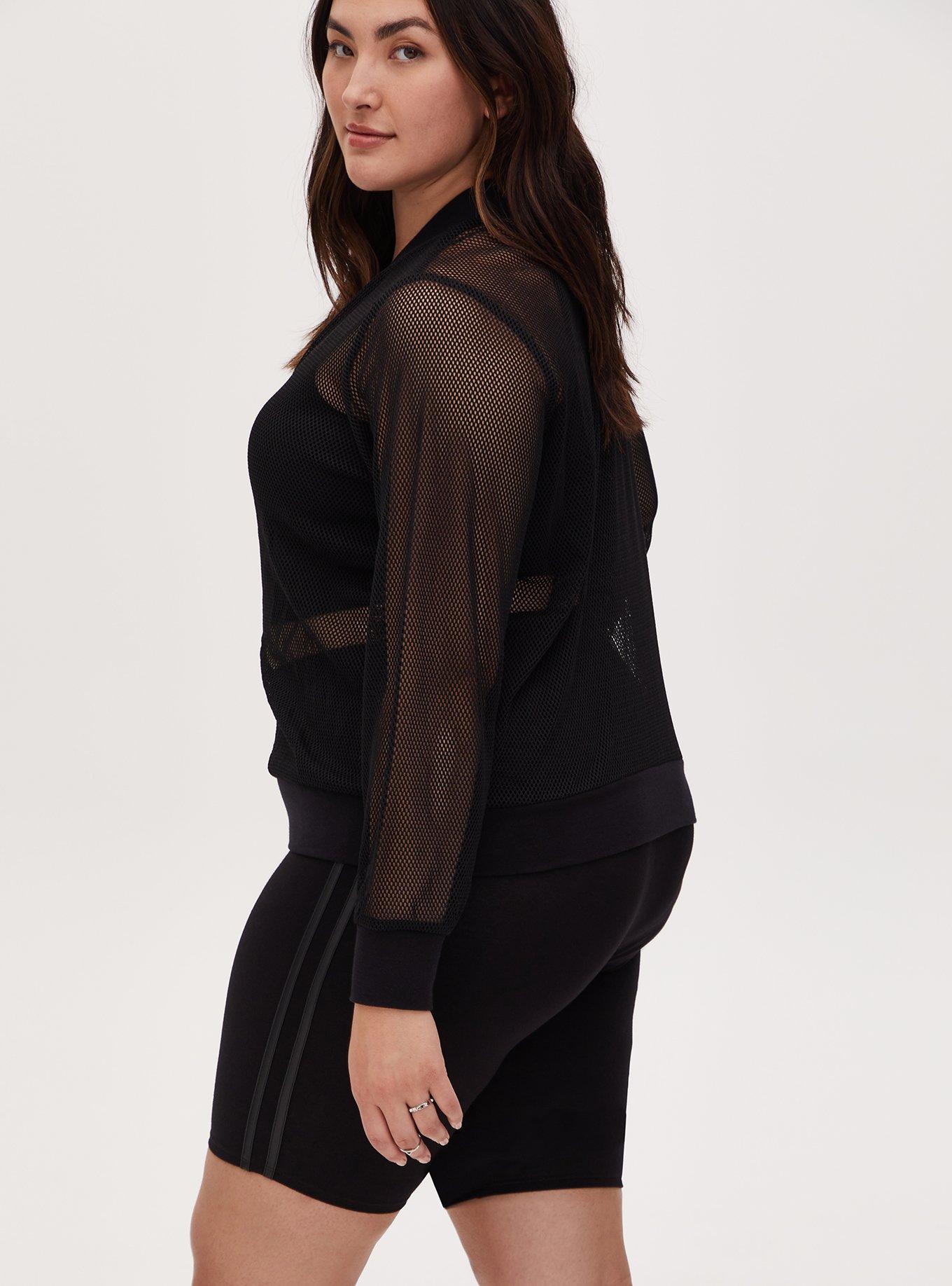Plus Size - Black Sheer Mesh Bomber Jacket - Torrid