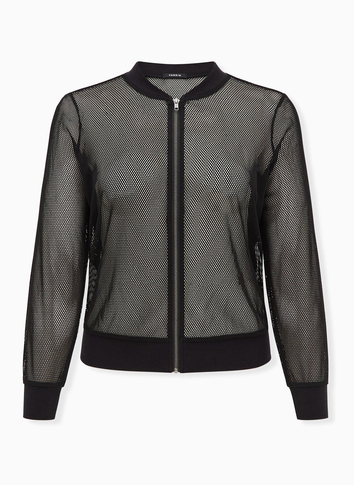 Plus Size - Black Sheer Mesh Bomber Jacket - Torrid