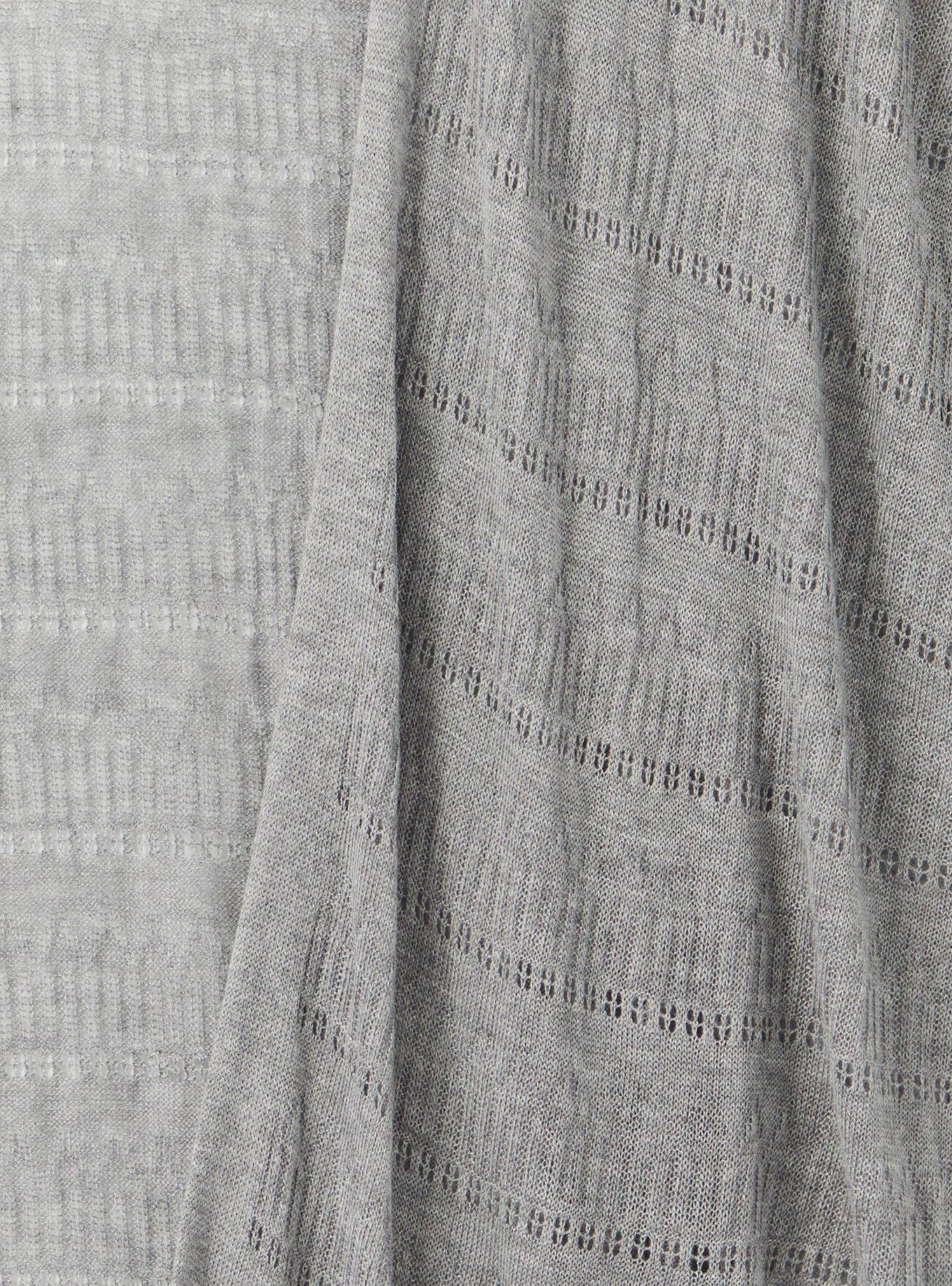 Plus Size Pointelle Kimono Cardigan Open Front Sweater, HEATHER GREY, alternate