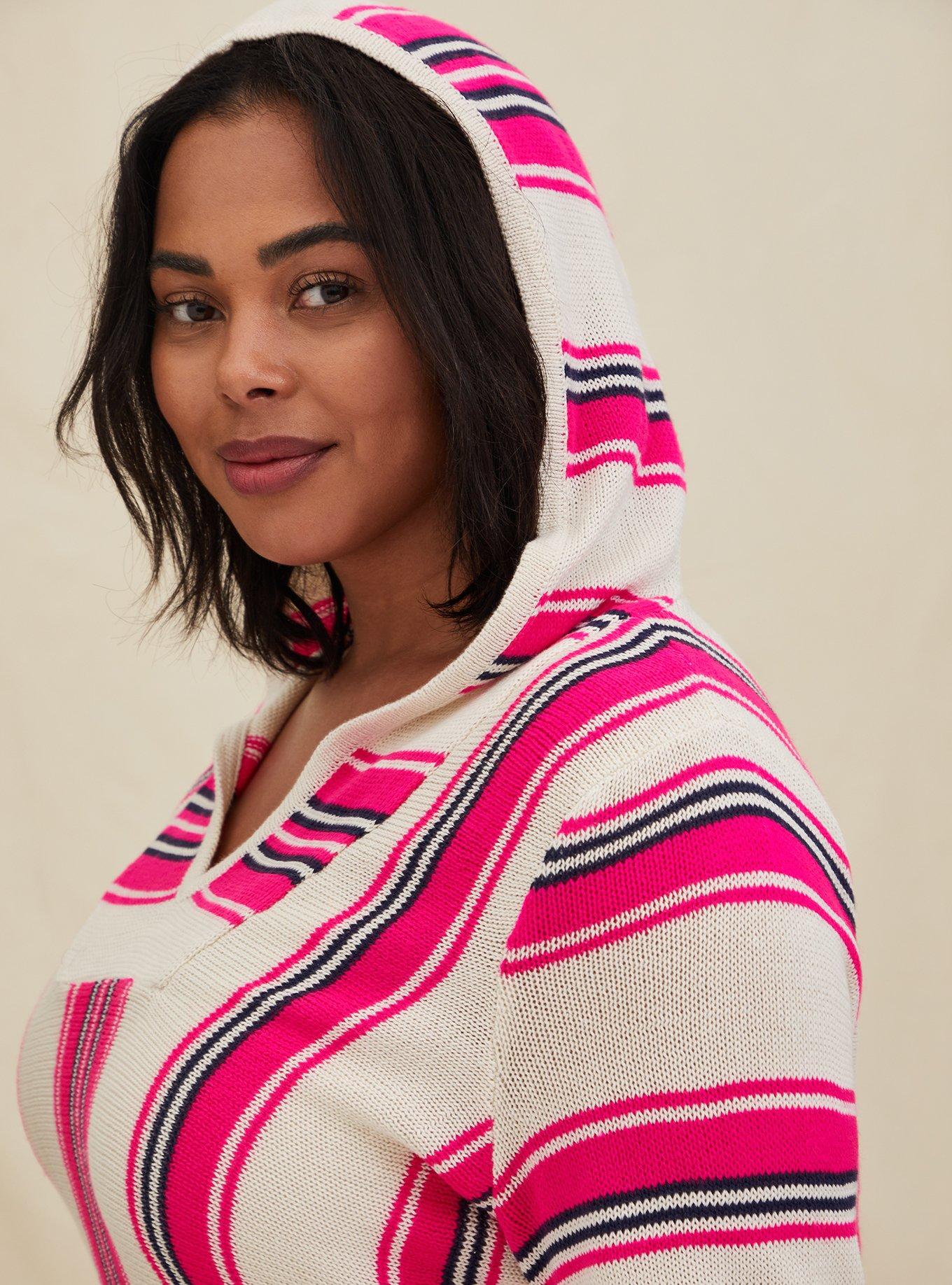 Plus Size - Neon Pink Stripe Baja Hoodie - Torrid