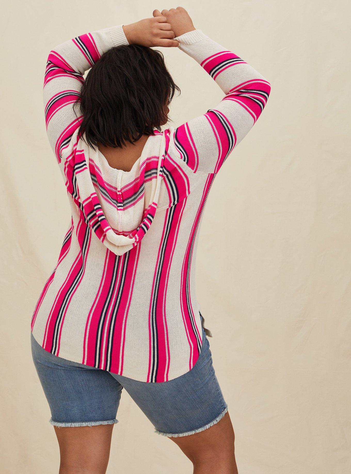 Plus Size Neon Pink Stripe Baja Hoodie Torrid