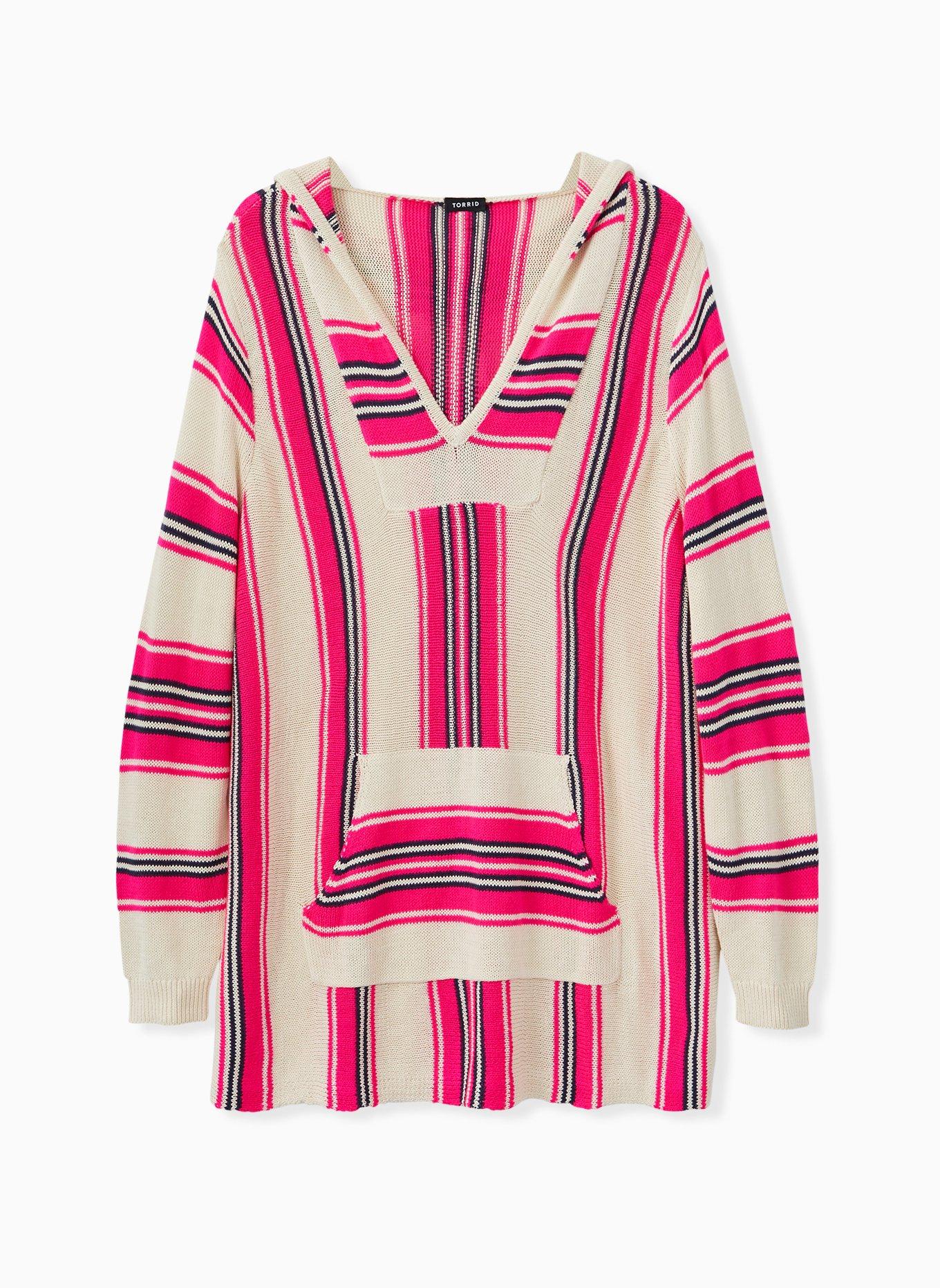 Plus Size - Neon Pink Stripe Baja Hoodie - Torrid