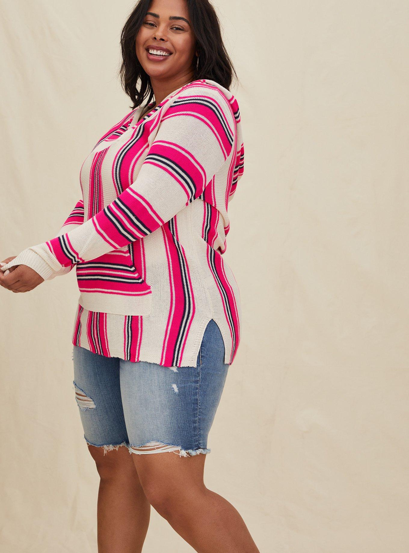 Plus Size Neon Pink Stripe Baja Hoodie Torrid