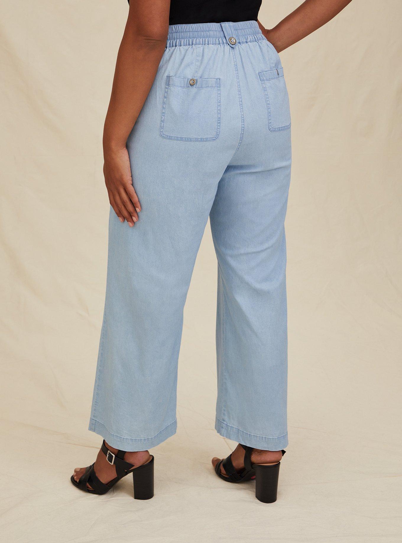 Lands' End Women's Plus Size Mid Rise Pull On Knockabout Chambray Crop Pants  - ShopStyle