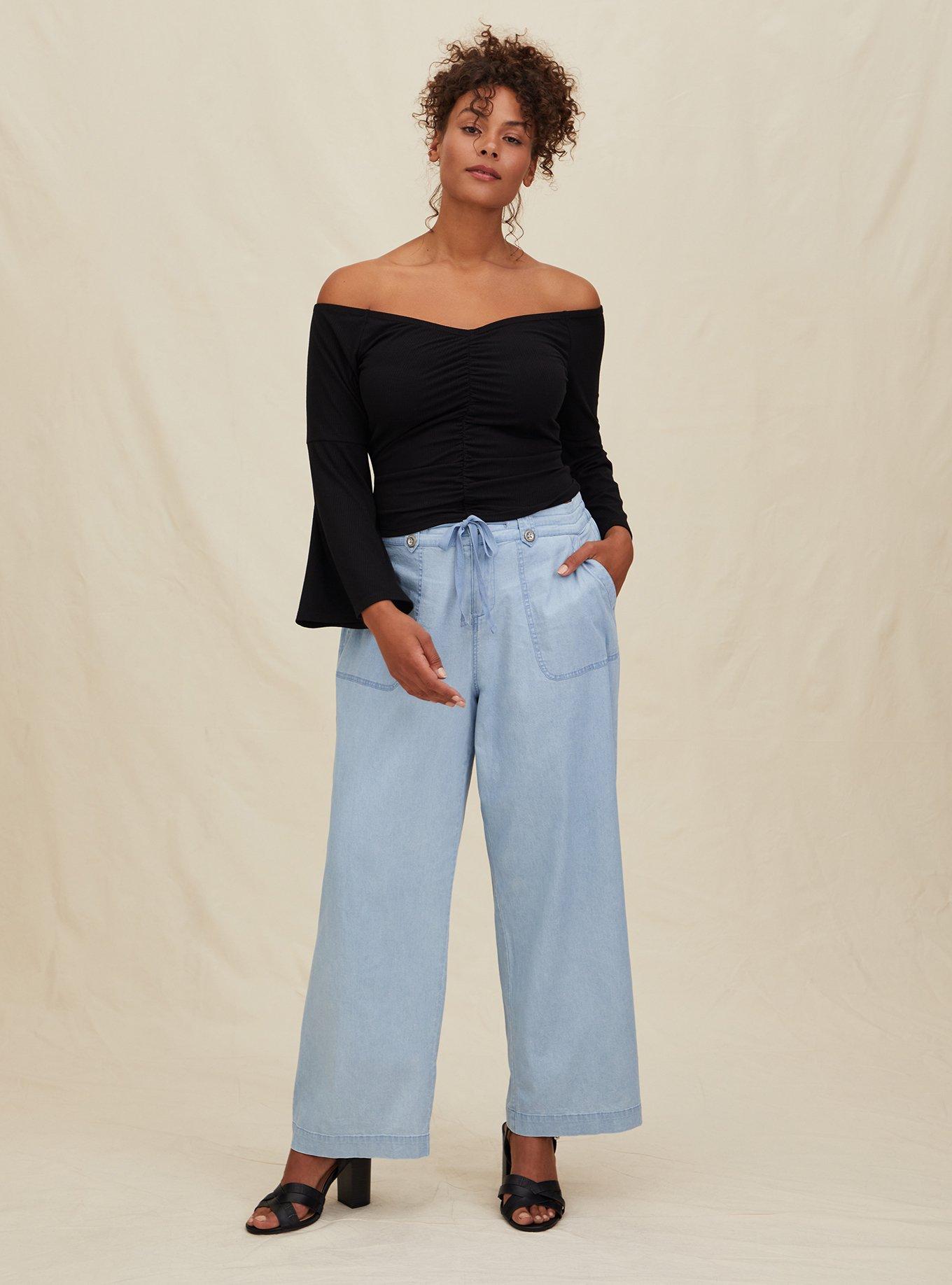 Plus Size - Pull-On Wide Leg Chambray High-Rise Pant - Torrid