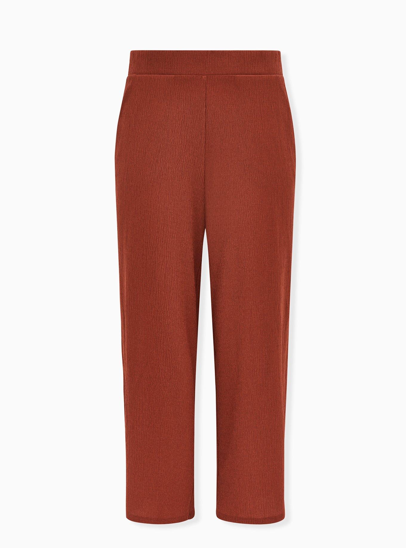 Brick Red Textured Rib Pull-On Wide Leg Pant, , hi-res